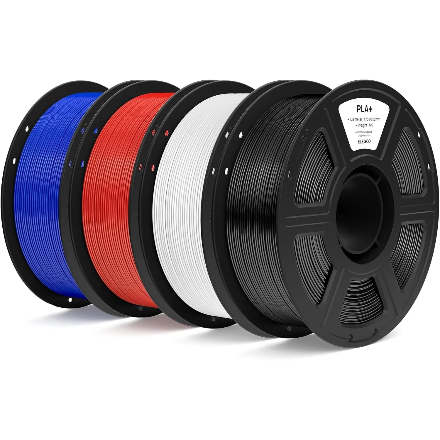 ELEGOO PLA+ Filament 1.75mm 4kg Schwarz/Weiß/Echtrot/Dunkelblau