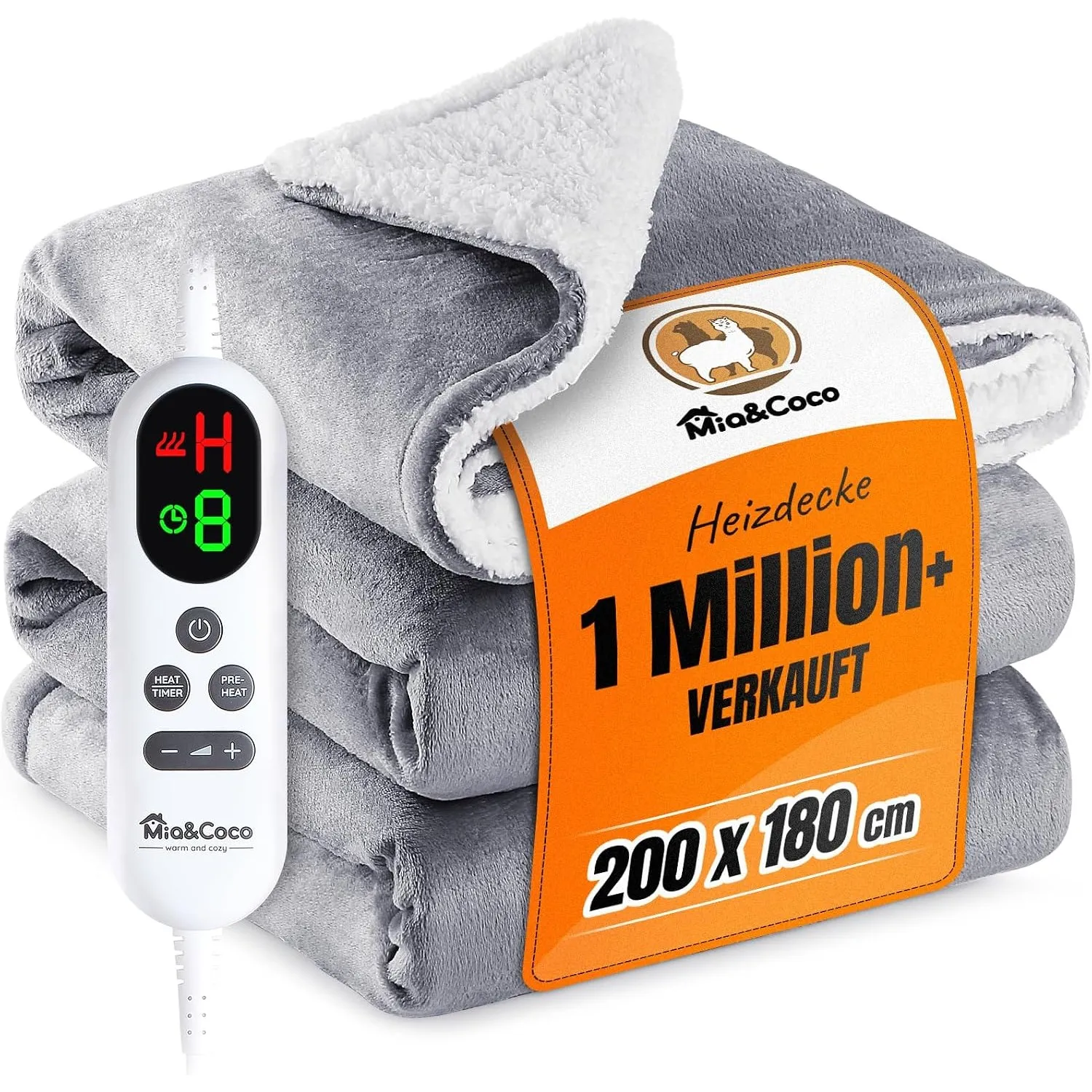 Mia&Coco Heizdecke mit Abschaltautomatik 180x200cm, 10 Heizstufen Up-to-9 Stunden Auto-Off-Timer Elektrische Wärmedecke…