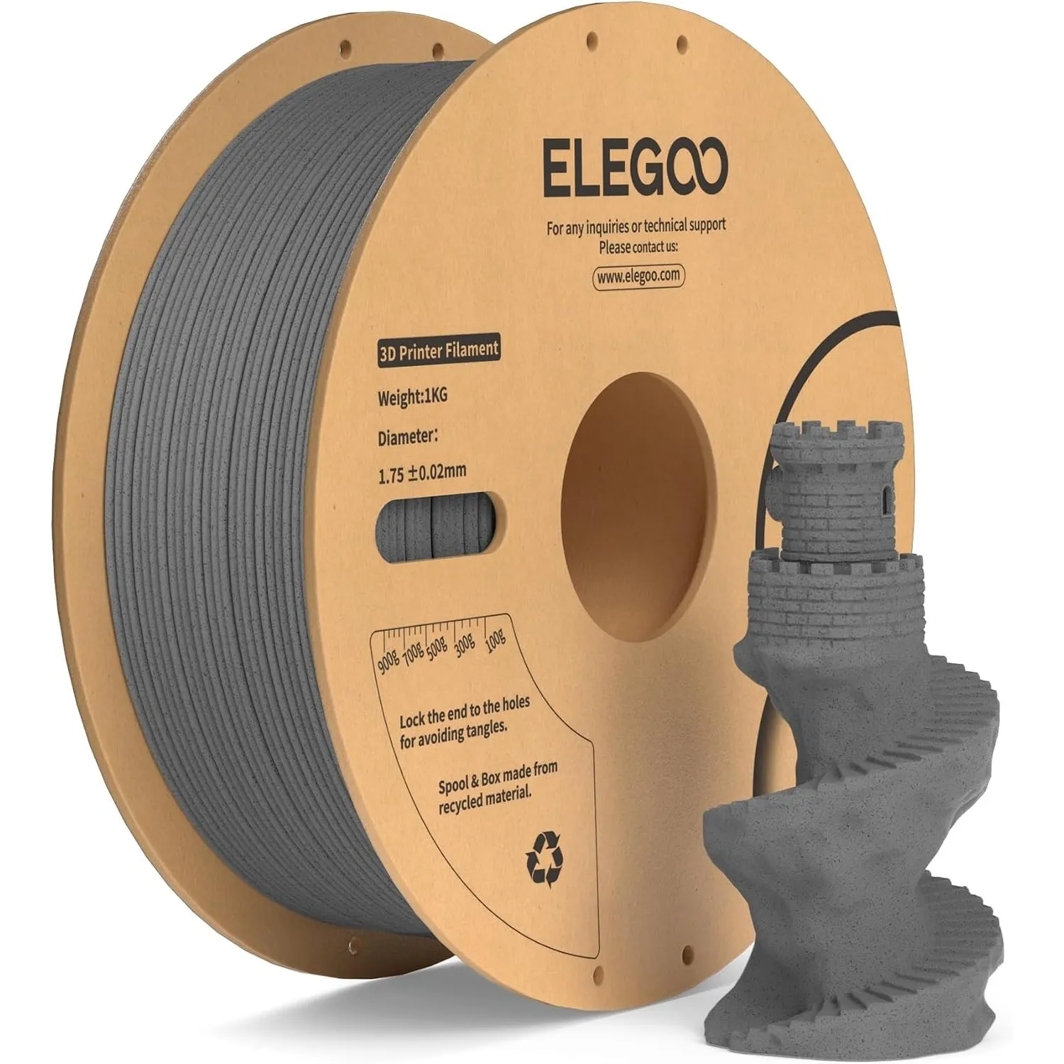 ELEGOO PLA Filament 1.75mm Marmor Zement Grau 1KG