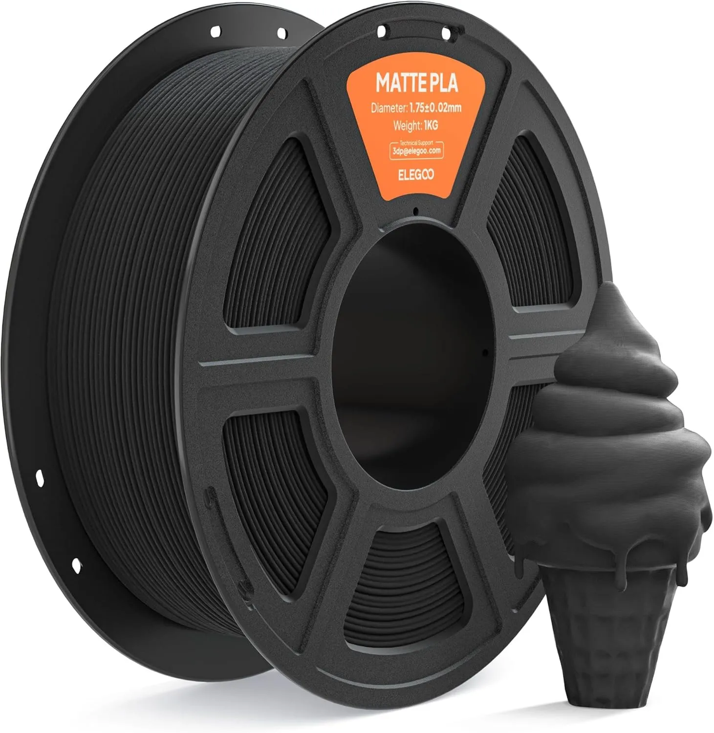 ELEGOO Matte PLA Filament 1.75mm Matt Schwarz 1KG, 3D Drucker Filament Maßgenauigkeit +/- 0.02mm, 1kg Kartonspule (2.2l…