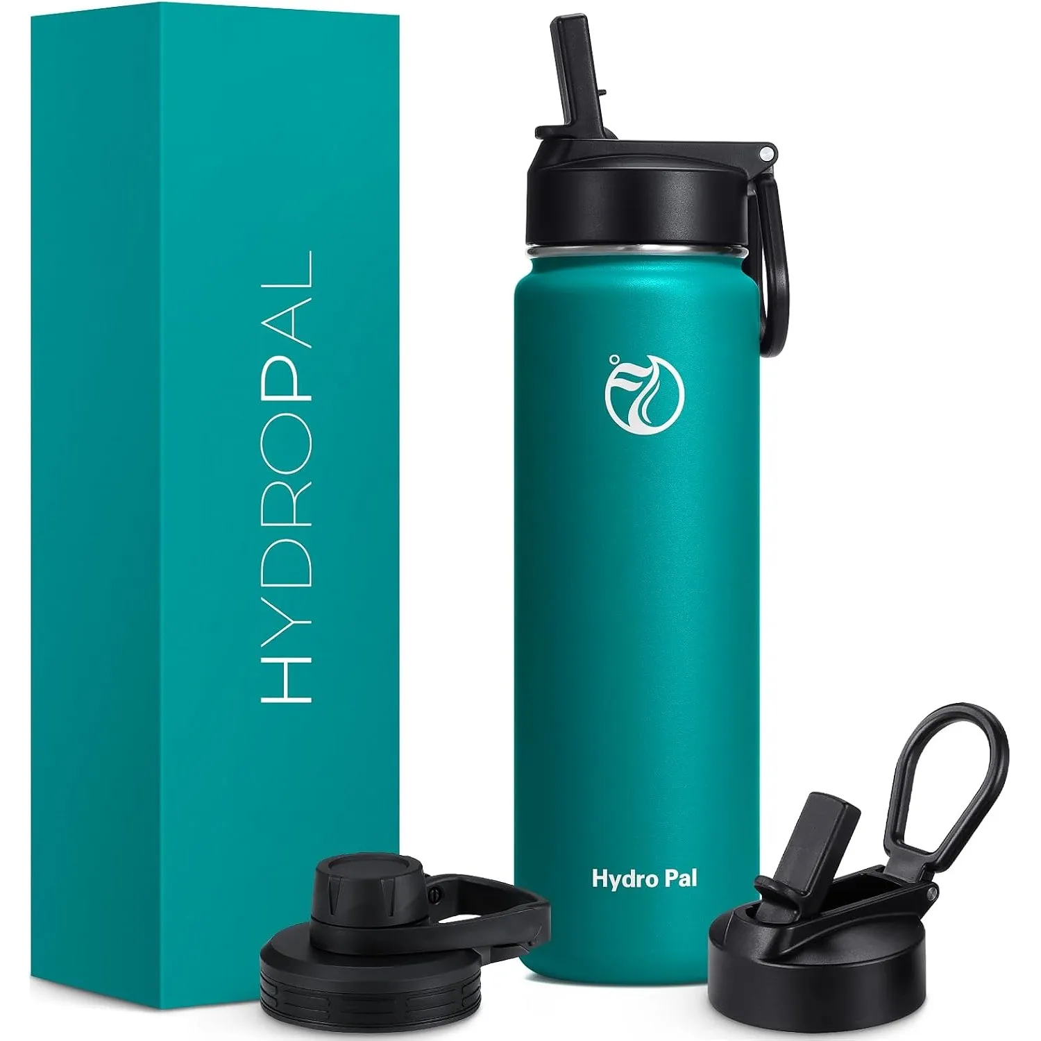 HydroPal 750ml Edelstahl Isolierflasche,Trinkflasche mit Strohhalm 2 Deckel | BPA-frei, 24h kalt & 12h heiß Vakuumflasc…