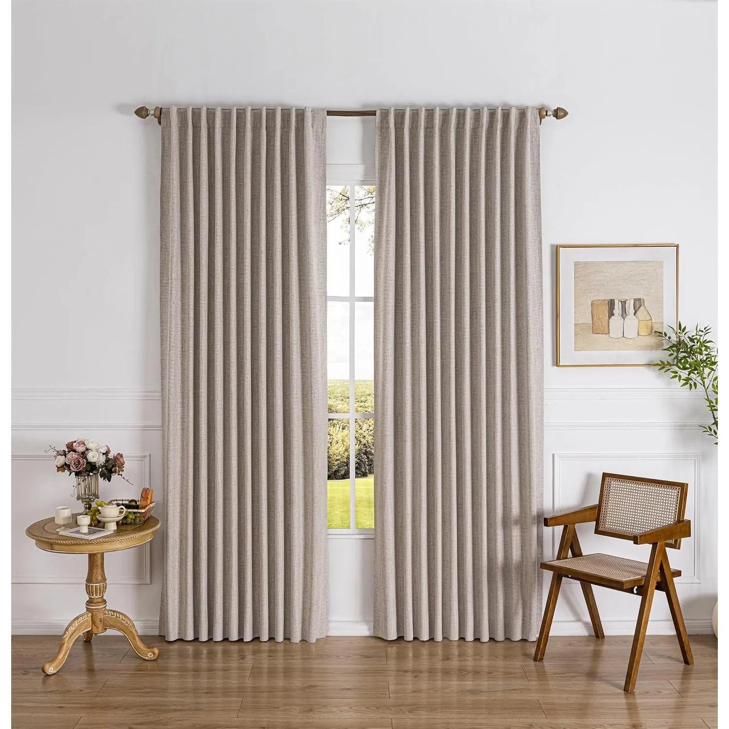 100% Verdunkelungsvorhänge 230 cm Länge Naturleinen 2-TLG. Landhausvorhänge Wohnzimmer Dunkelheitsthermik Strukturierte…
