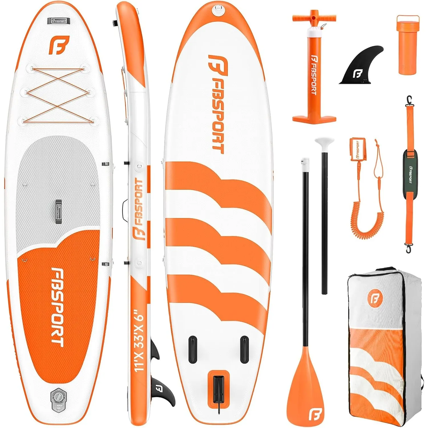 FBSPORT Stand UP Paddling Board 335cm SUP für Erwachsene mit Anti-Rutsch Deck, 15cm Extra Dicke Surfboard Aufblasbares,…