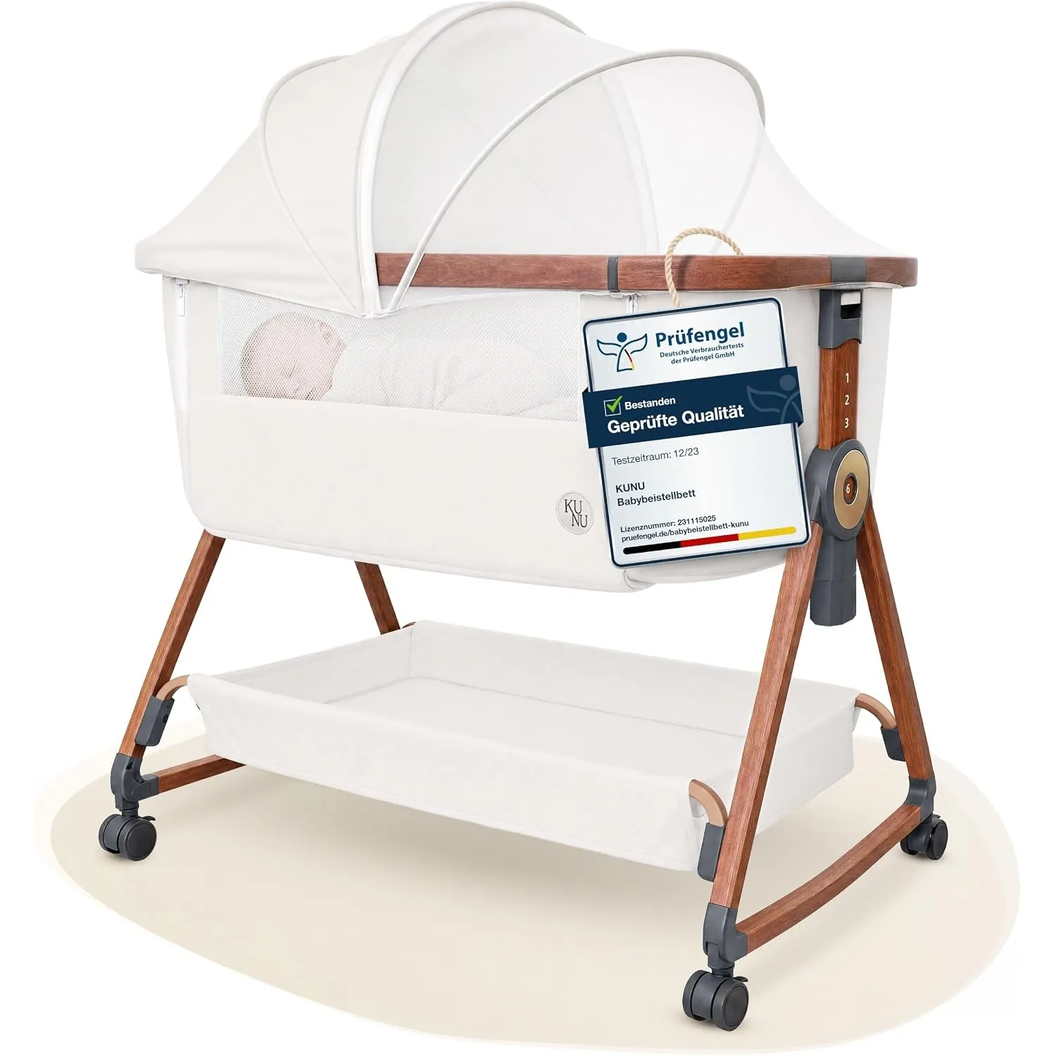 KUNU® Babybett - Beistellbett Baby mit Rollen für Boxspringbett - 3 in 1 rollbares Baby Bett Reise Babywiege - Stubenwa…