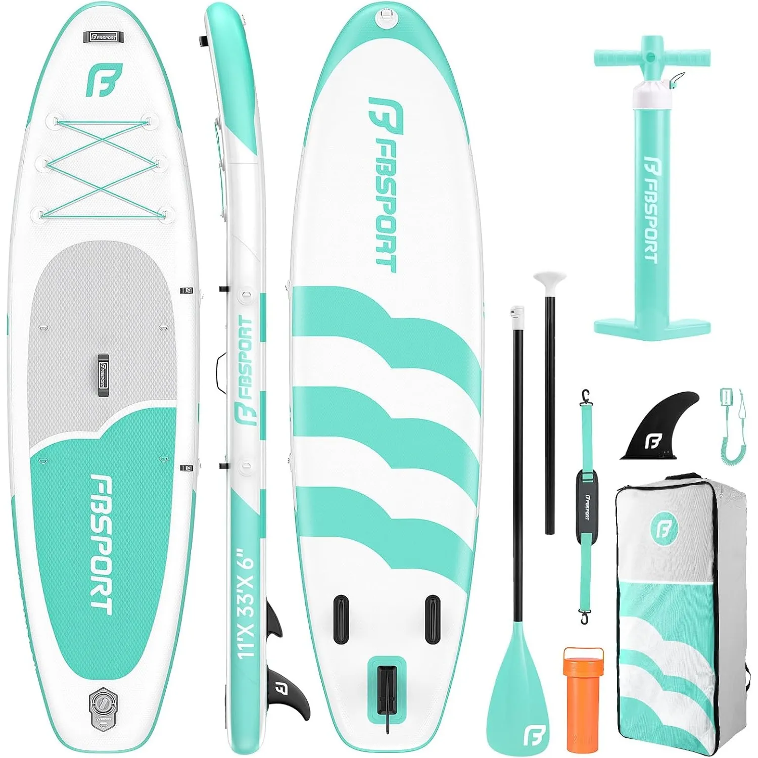 FBSPORT Stand UP Paddling Board 335cm SUP für Erwachsene mit Anti-Rutsch Deck, 15cm Extra Dicke Surfboard Aufblasbares,…