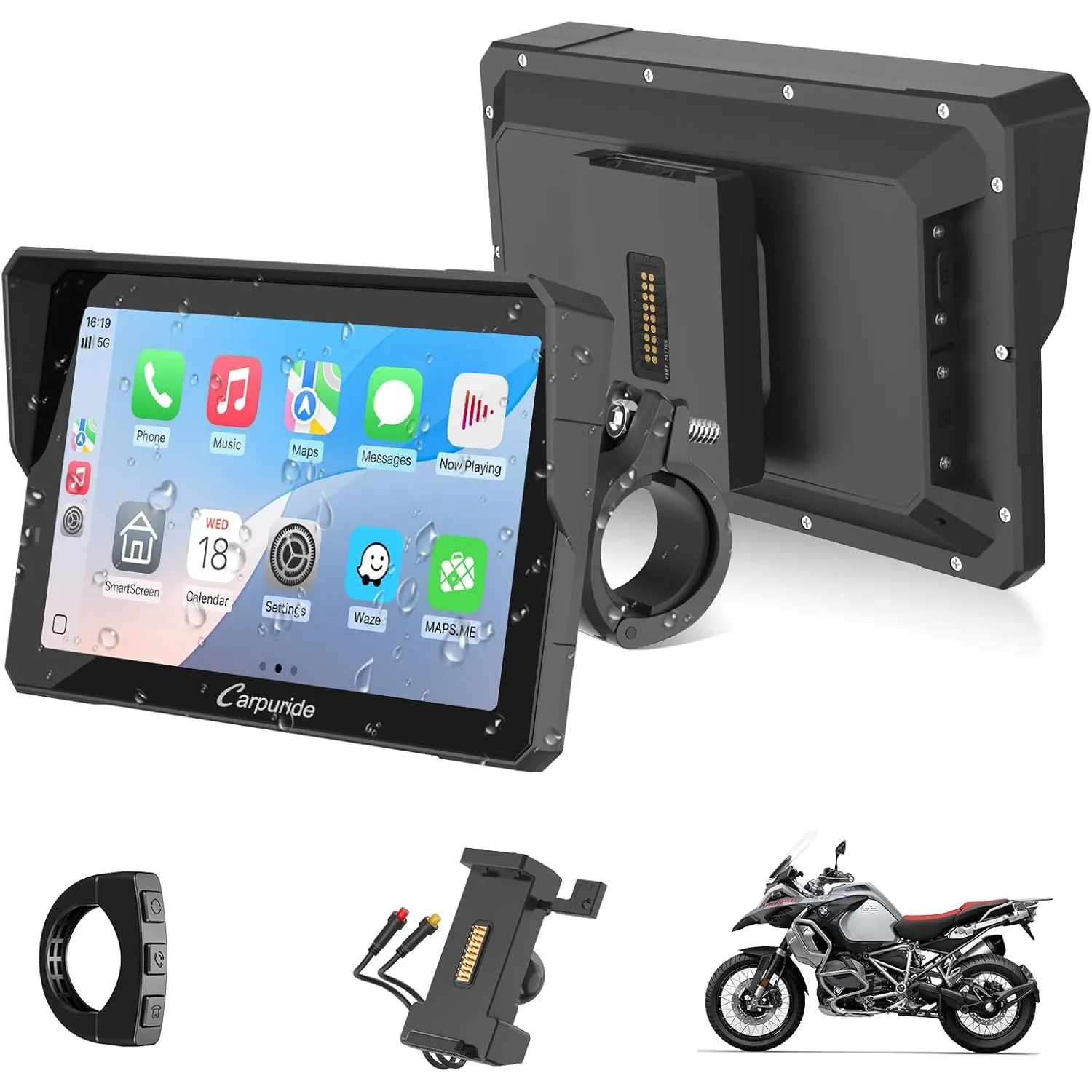 CARPURIDE W702S Pro Motorrad Carplay Bildschirm mit BM05 für Plug-and-Play