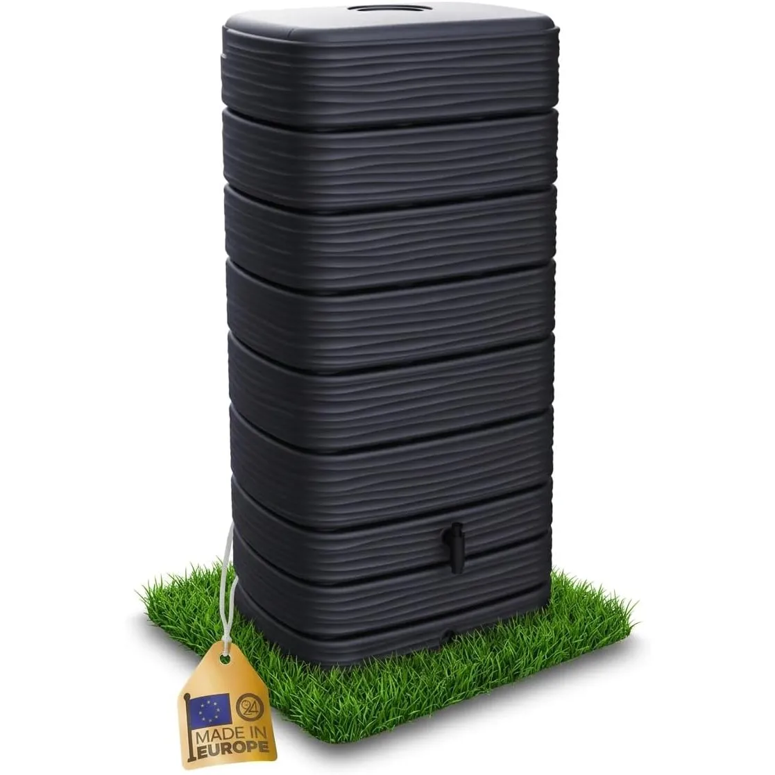 Ondis24 Regenwasser Wandtank Regenfass Eco 650 Liter Graphit anthrazit inkl. Wasserhahn