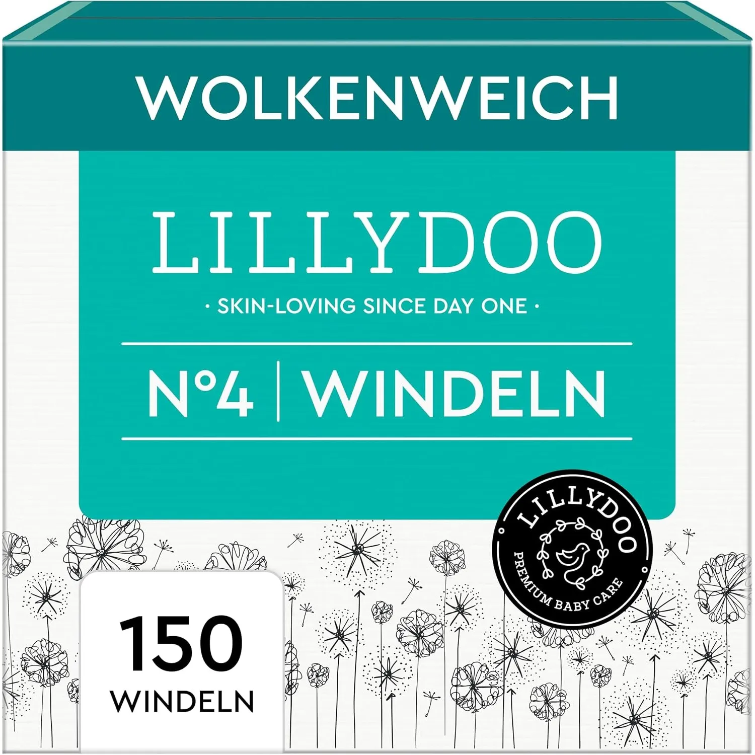 LILLYDOO hautfreundliche Windeln, Monatsbox, Größe 4 (9+ kg), 150 Stück | Sicherer Auslaufschutz, Weich, Ohne Parfüme &…
