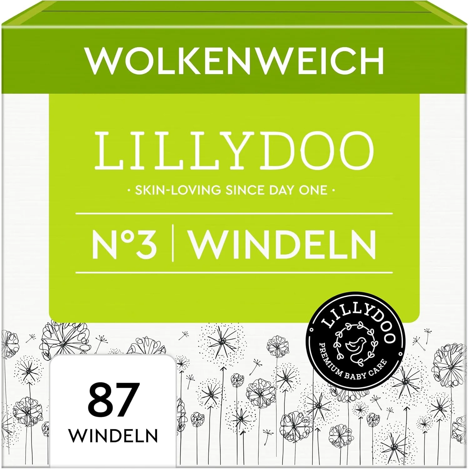 LILLYDOO hautfreundliche Windeln, Halbmonatsbox, Größe 3 (6+ kg), 87 Stück | Sicherer Auslaufschutz, Weich, Ohne Parfüm…