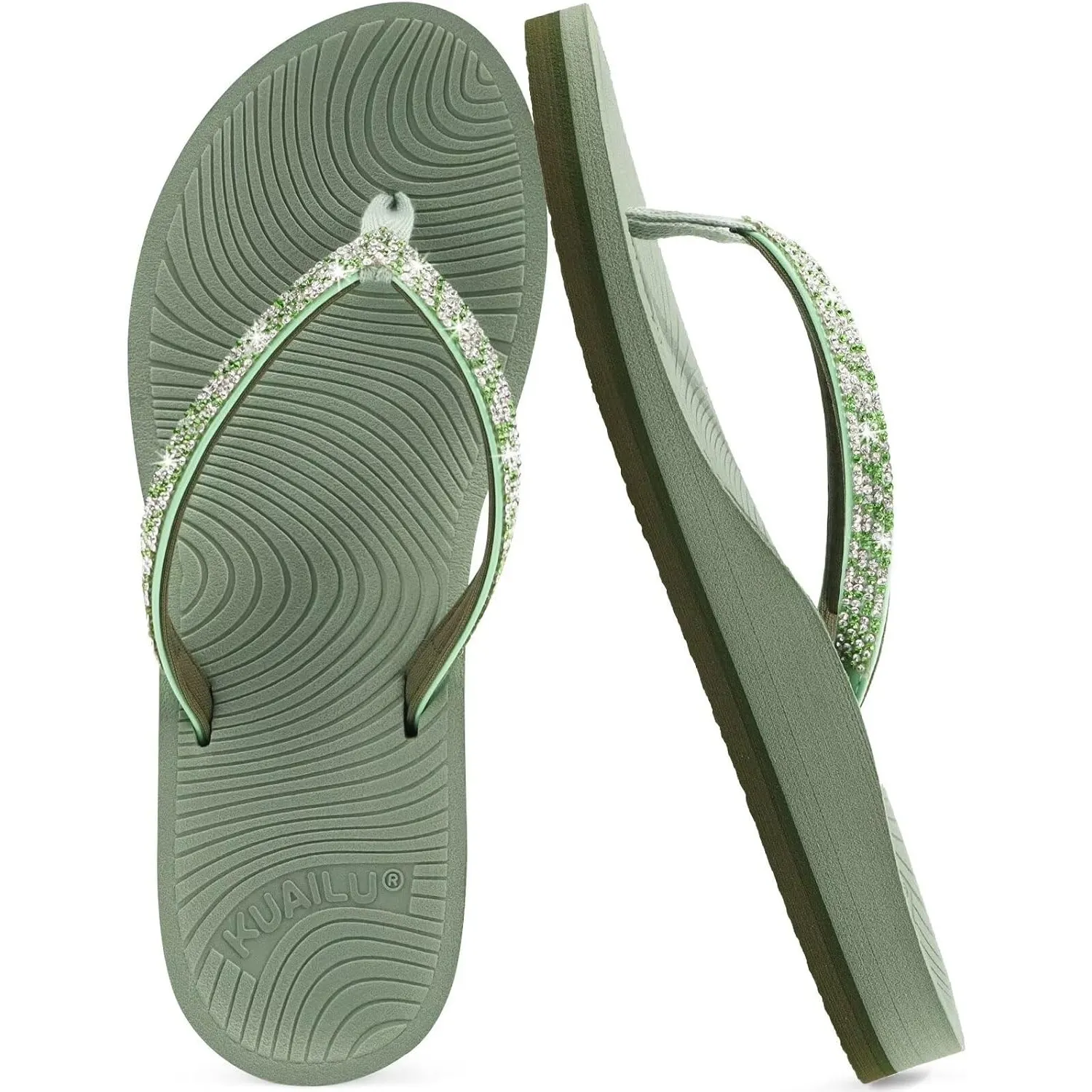 KuaiLu Frauen Strass Flip Flops mit Komfort Bogen Unterstützung Yoga Matte Kissen Sandalen Mode Sommer Strand Reisen Or…
