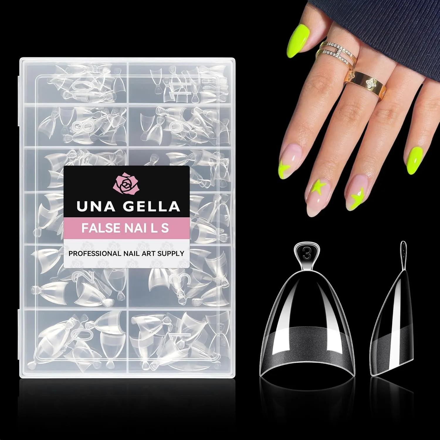 UNA GELLA Tips für Gelnägel Extra Kurze Mandel, 216 Stück 12 Größen Press on Nails Half Cover Nail Tips Soft Gel Klar f…