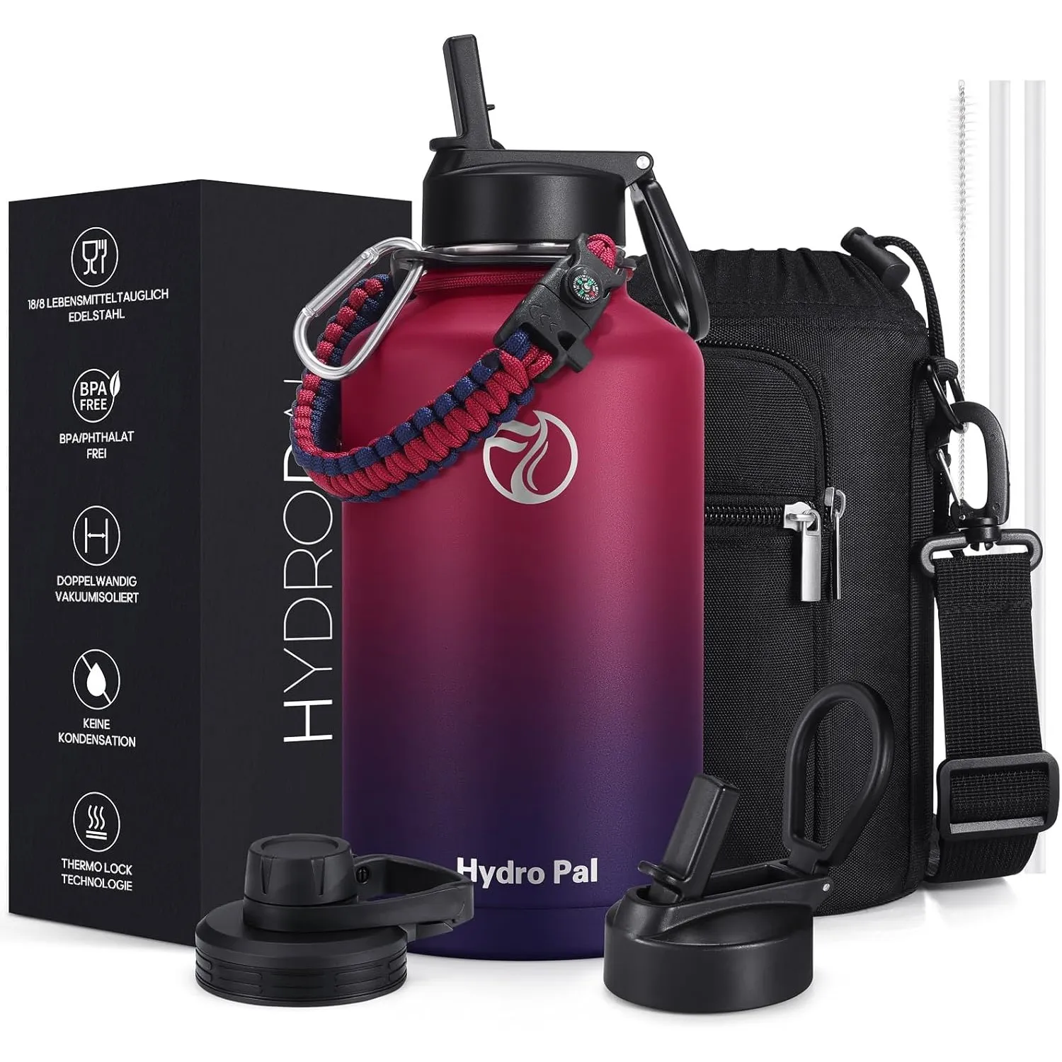 HydroPal Isolierflasche 1900ml (1,9L) Edelstahl, BPA-frei, 24h kalt/12h heiß, auslaufsicher, Sport- & Trinkflasche mit …
