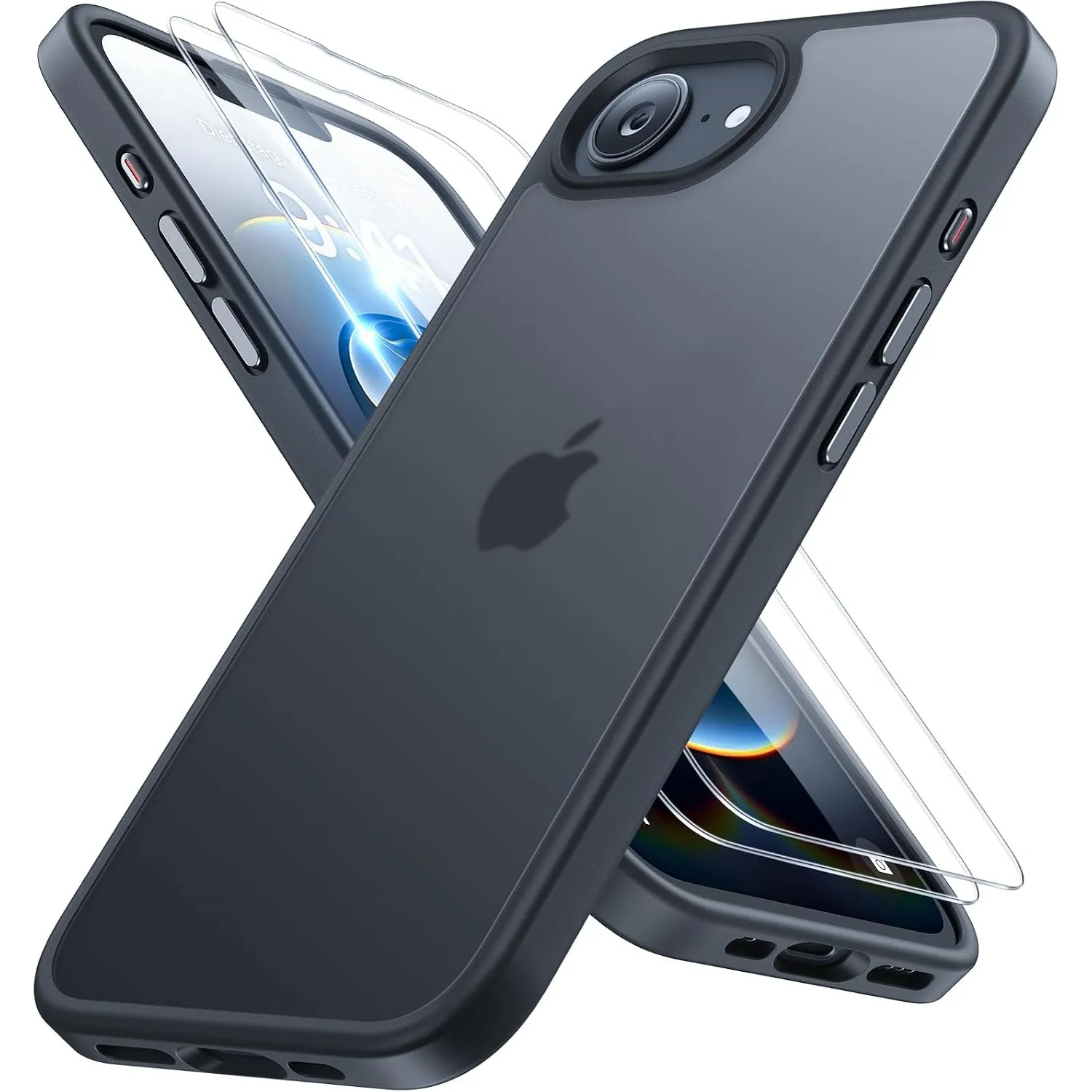Miracase für iPhone 17e / 16e Hülle mit 2 9H+ Panzerglas, Schwarz-w