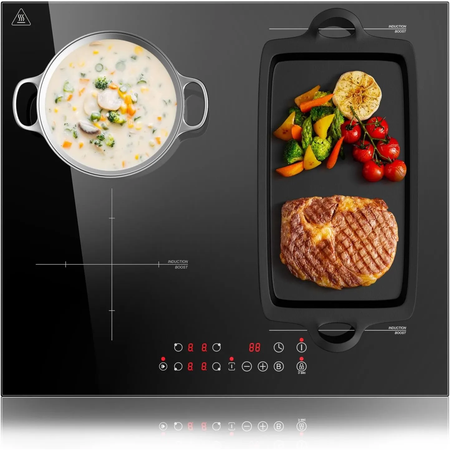 Induktionskochfeld 4 Zonen mit 1 flexzonen, Einbau Induktionskochfeld 60 cm, Induktion Herdplatte Kochfeld, mit Boost-F…