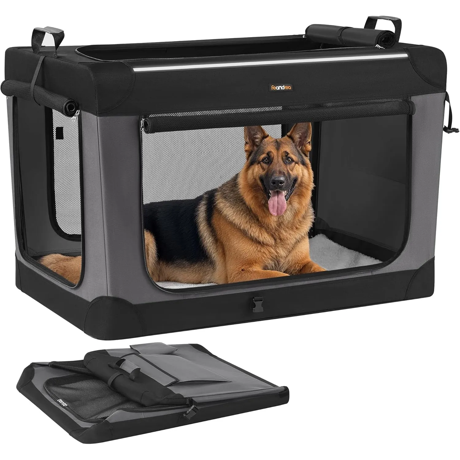Feandrea Hundebox faltbar, 106,7 cm Transportbox für große Hunde, Hundetasche, Oxford-Gewebe, mit 4 Türen aus Netzstoff…