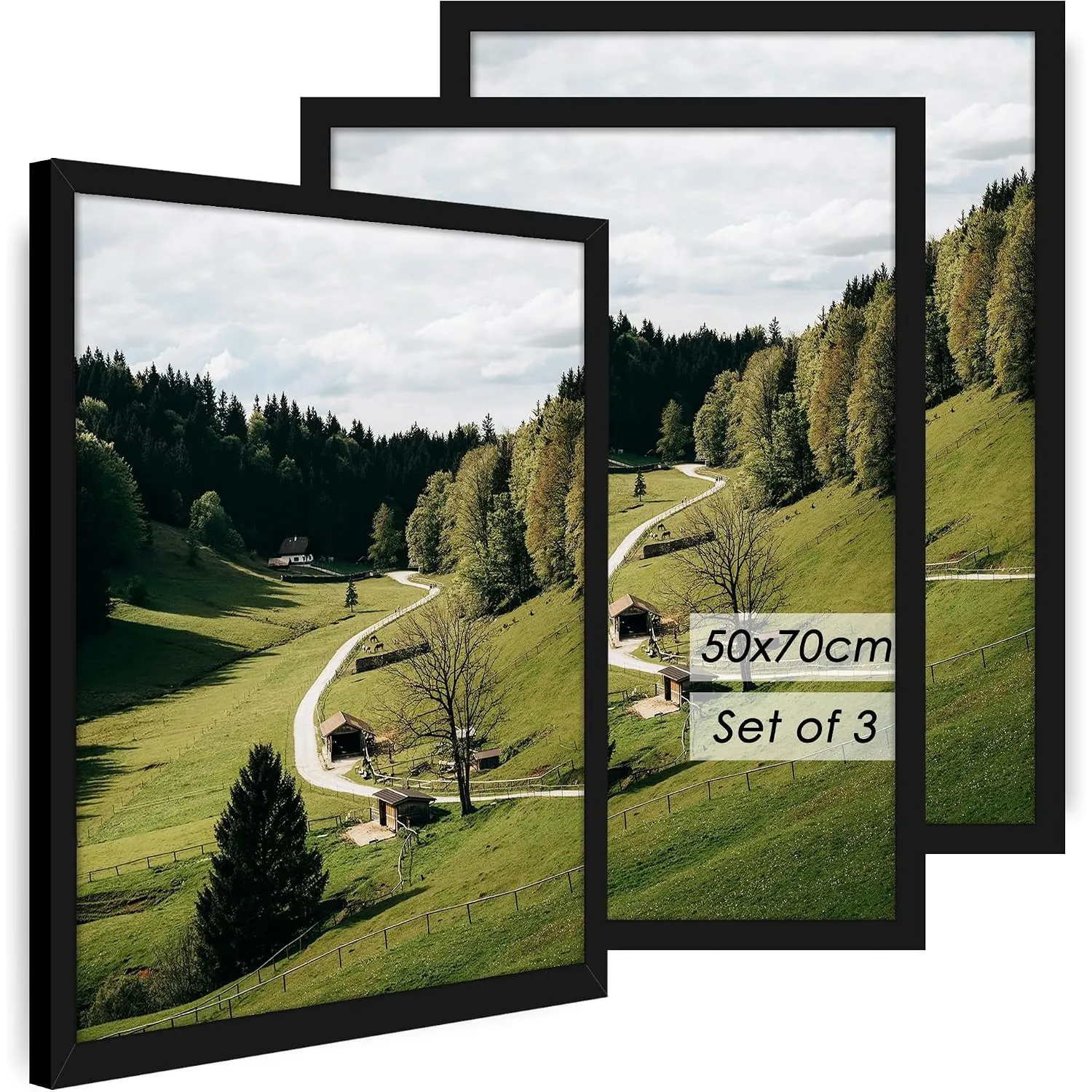 Bilderrahmen 50x70 cm 3er set, Schwarz Rahmen 70×50