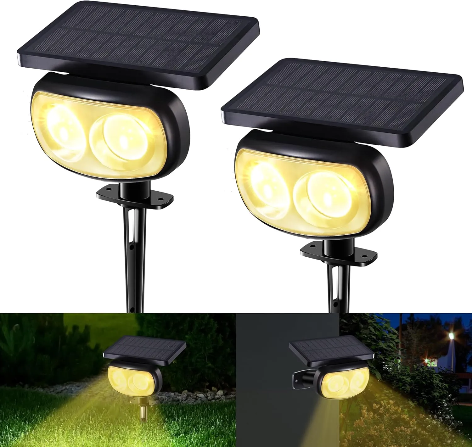 Moxled Solarlampen für Außen Garten, 3000K Warmweiß Solar Strahler 2 Stück, IP65 Wasserdicht Gartenleuchten, 11 Modes S…