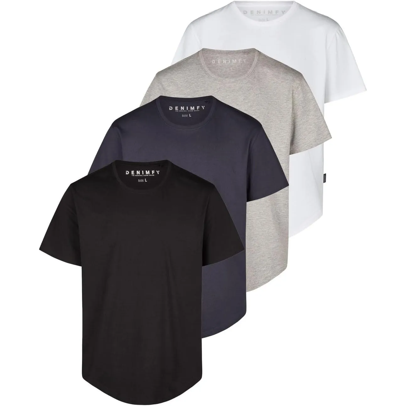 DENIMFY Tshirt Herren lang geschnitten Set 100% Baumwolle Regular Fit DFPaco 4er Pack Basic Rundhals Kurzarm Sommer Tee…