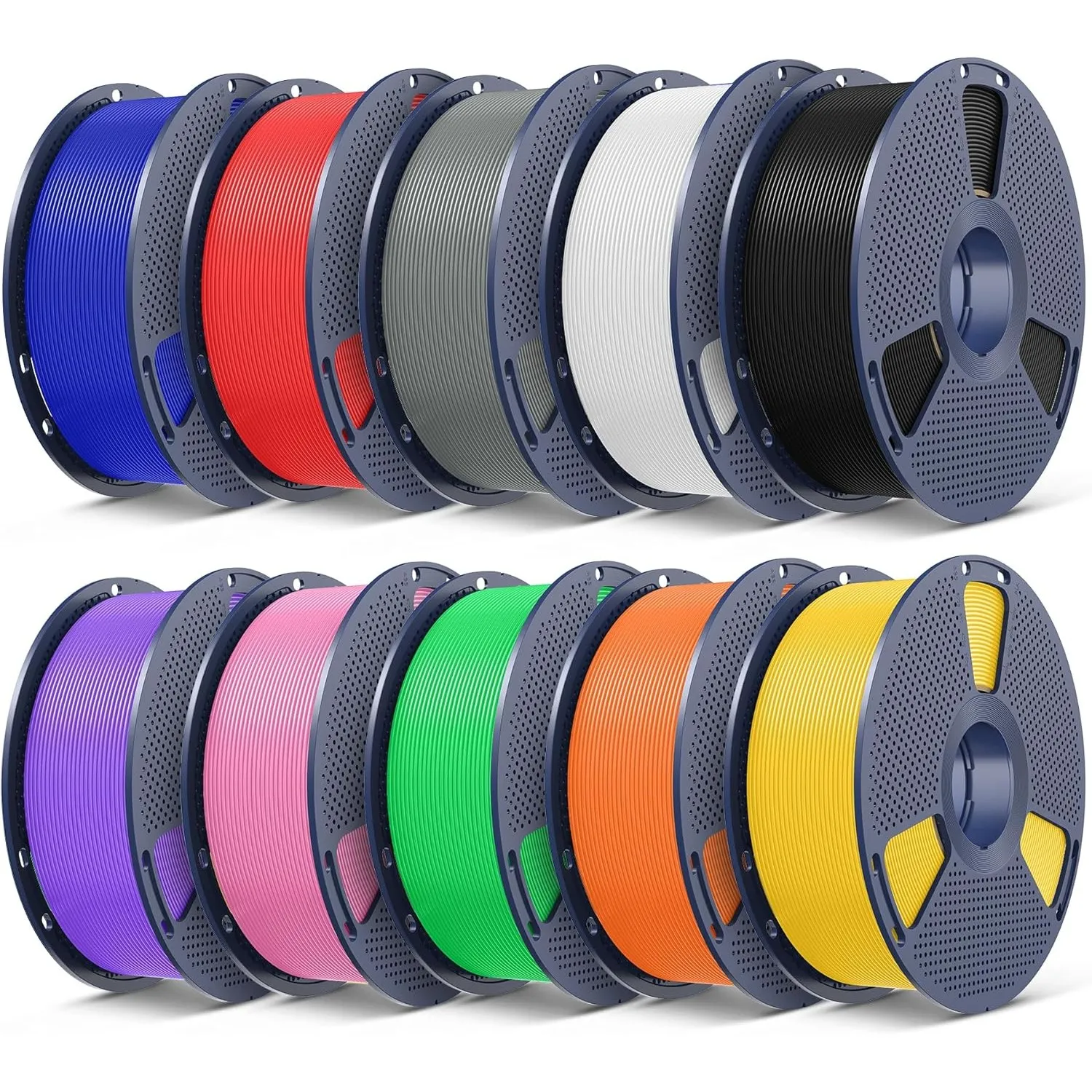SUNLU 10KG 3D Drucker PLA Plus Filament, Multicolor PLA+ Filament | 1KG/Spule, 10 Pack Bundel, Schwarz+Weiß+Grau+Rot+Kl…