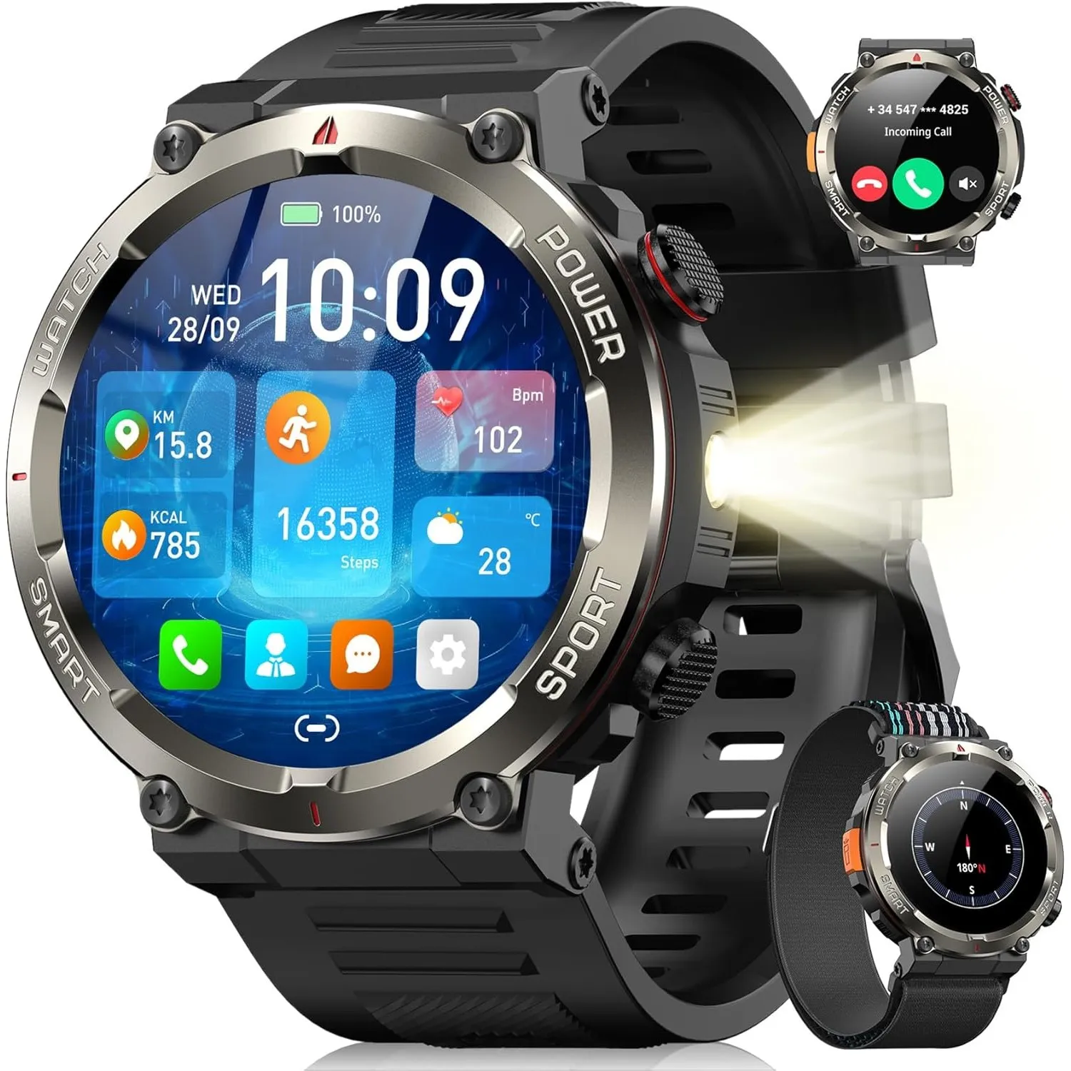Blackview Smartwatch Herren, Beleuchtung, Kompass, IP68 Wasserdicht, 100 Tage Akku, 1,45'' Touchscreen, Bluetooth-Anruf…