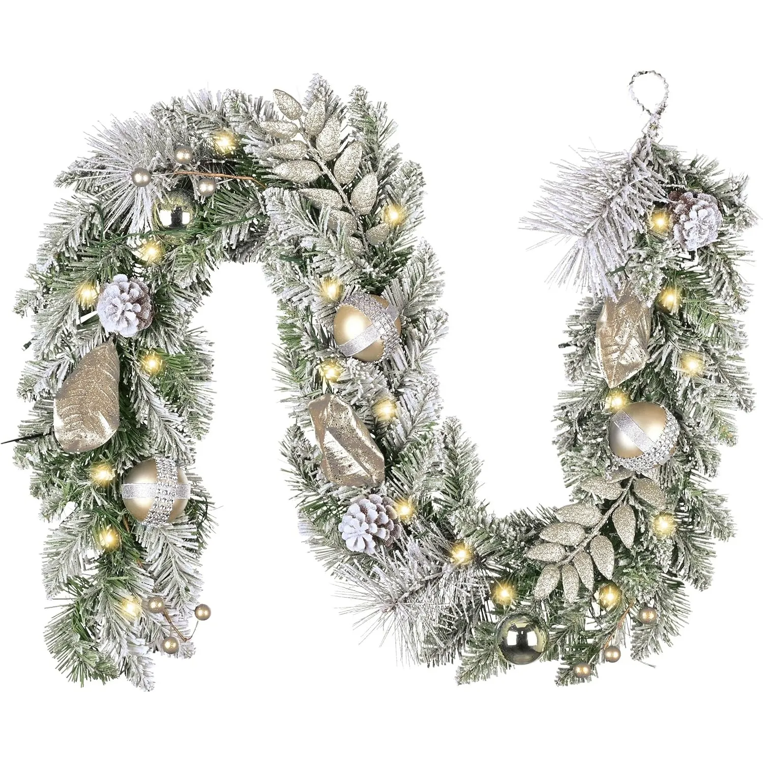 Valery Madelyn 152CM Weihnachtsgirlande mit 20 Led Timer Lichtern und Tannenzapfen Weihnachtskugeln, Tannengirlande Wei…
