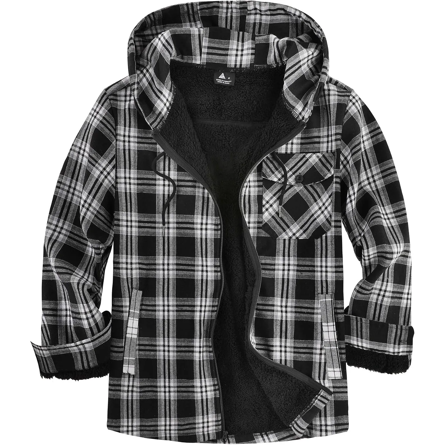 JACKETOWN Holzfällerjacke Herren Gefüttert Hemdjacke Herren mit Kapuze Kariertes Jacke Männer Reißverschluss Flanelljac…