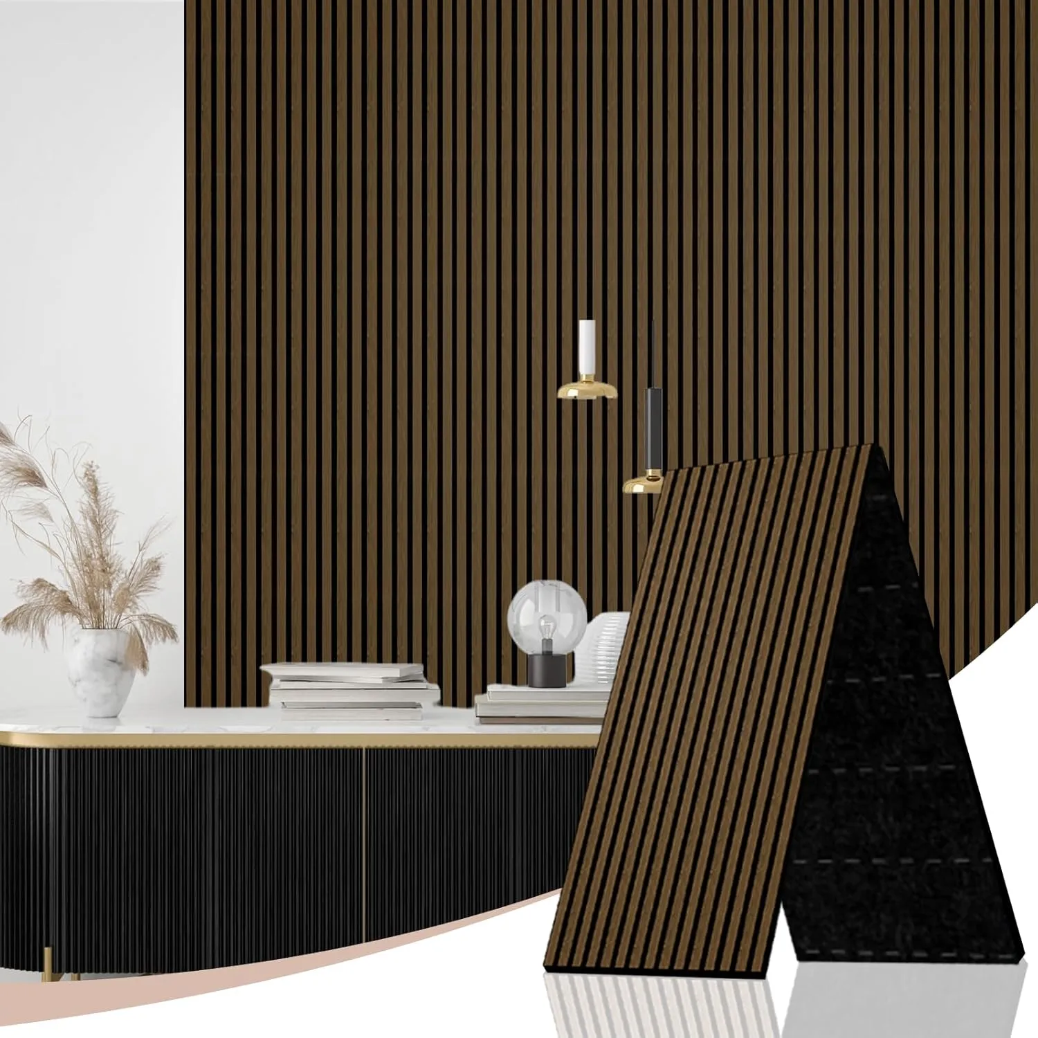 AKK-STAVE Wooden Acoustic Panels, 240 x 60 cm (Set of 1, 1.44 m²), Acoustic Panels & Wooden Panels Wall for Sound Prote…