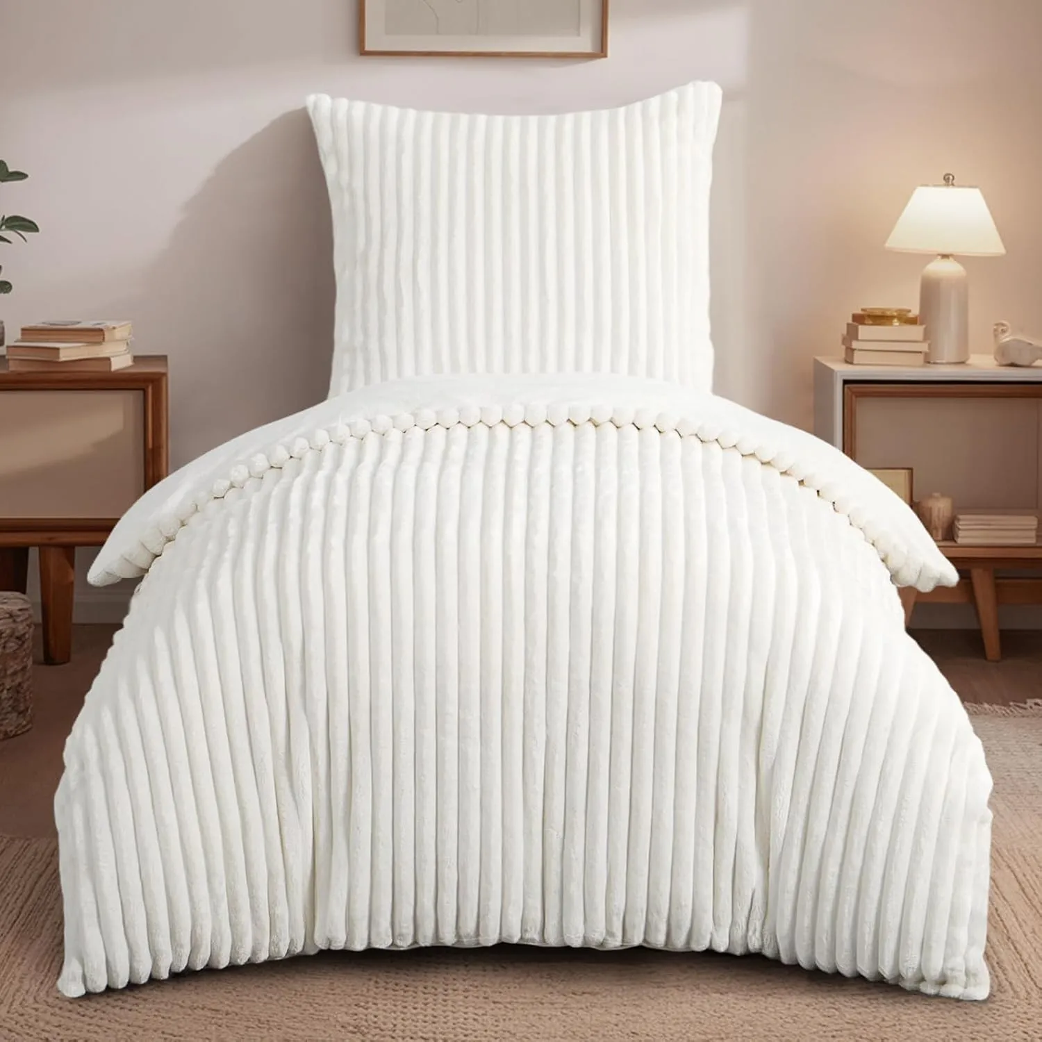 RUIKASI Winter Flanell Bettwäsche 135 x 200 Weiß 2teilig, Plüsch und Warm