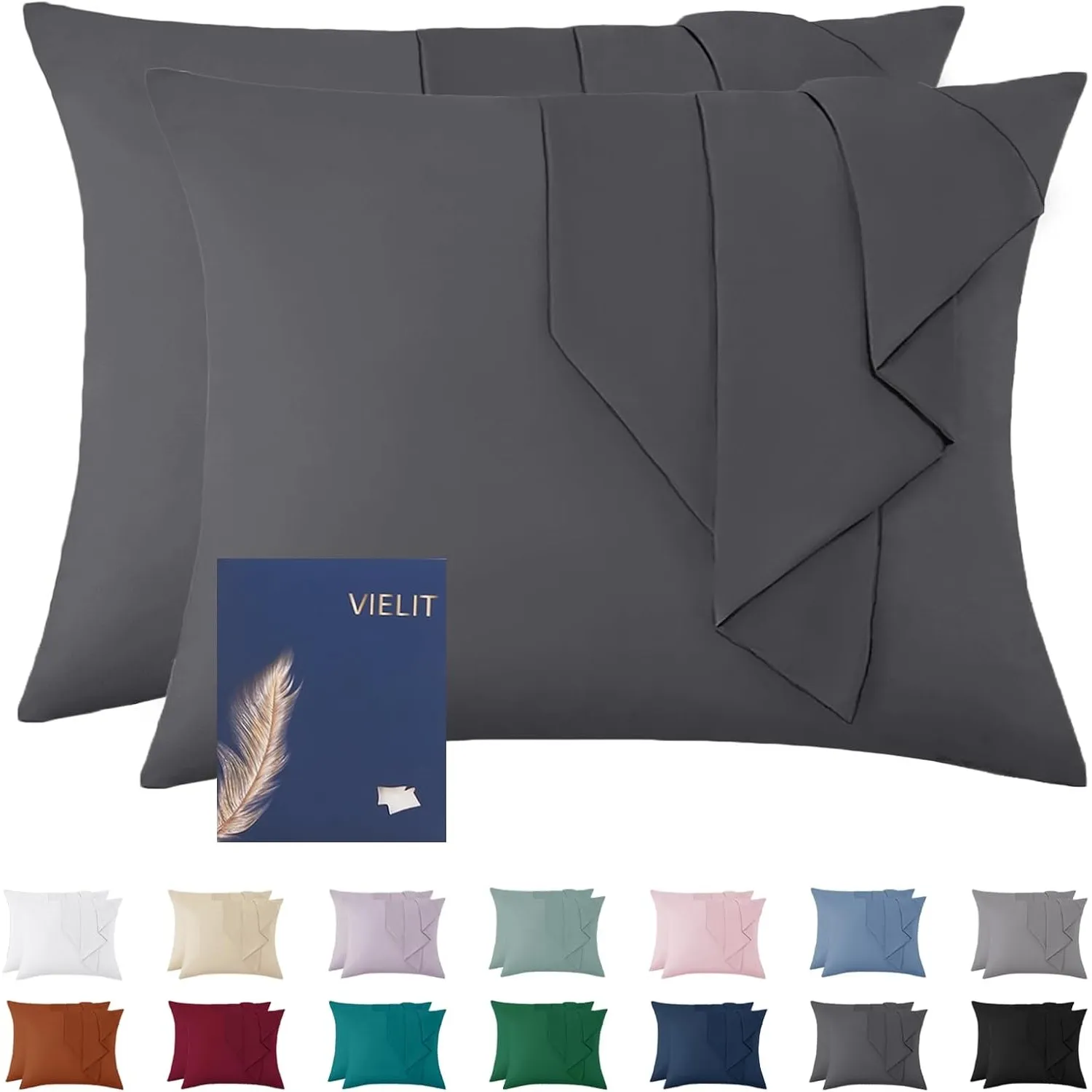 Vielit Kissenbezug 70x90 Anthrazit Weich Kopfkissen 70x90 2er Set Mikrofaser Deko Kissenhülle Für Kissen 70x90 Öko-Zert…