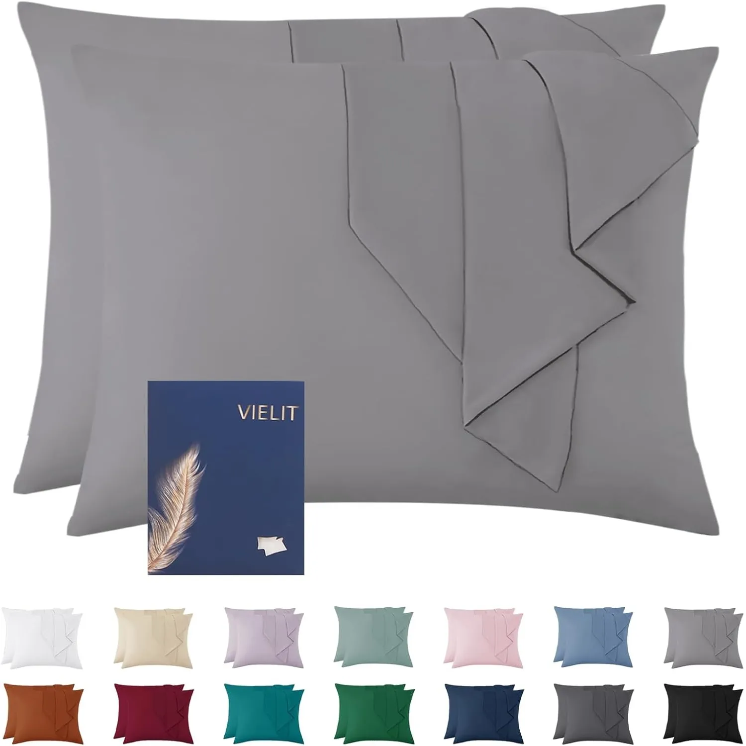 Vielit Kissenbezug 60x80 Grau Weich Kopfkissen 60x80 2er Set Mikrofaser Deko Kissenhülle Für Kissen 60x80 Öko-Zertifika…