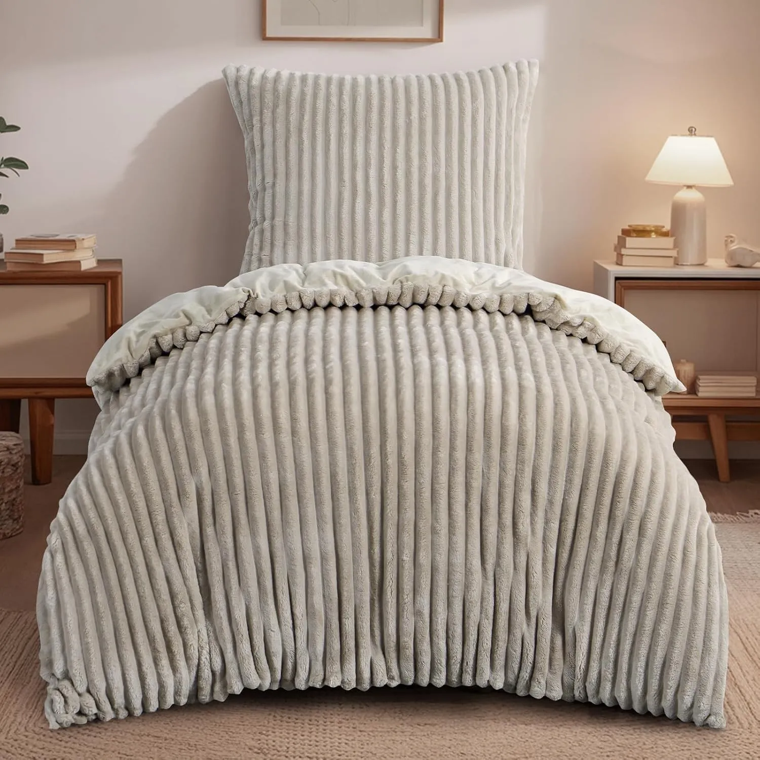 RUIKASI Winter Flanell Bettwäsche 135 x 200 Beige 2teilig, Plüsch und Warm