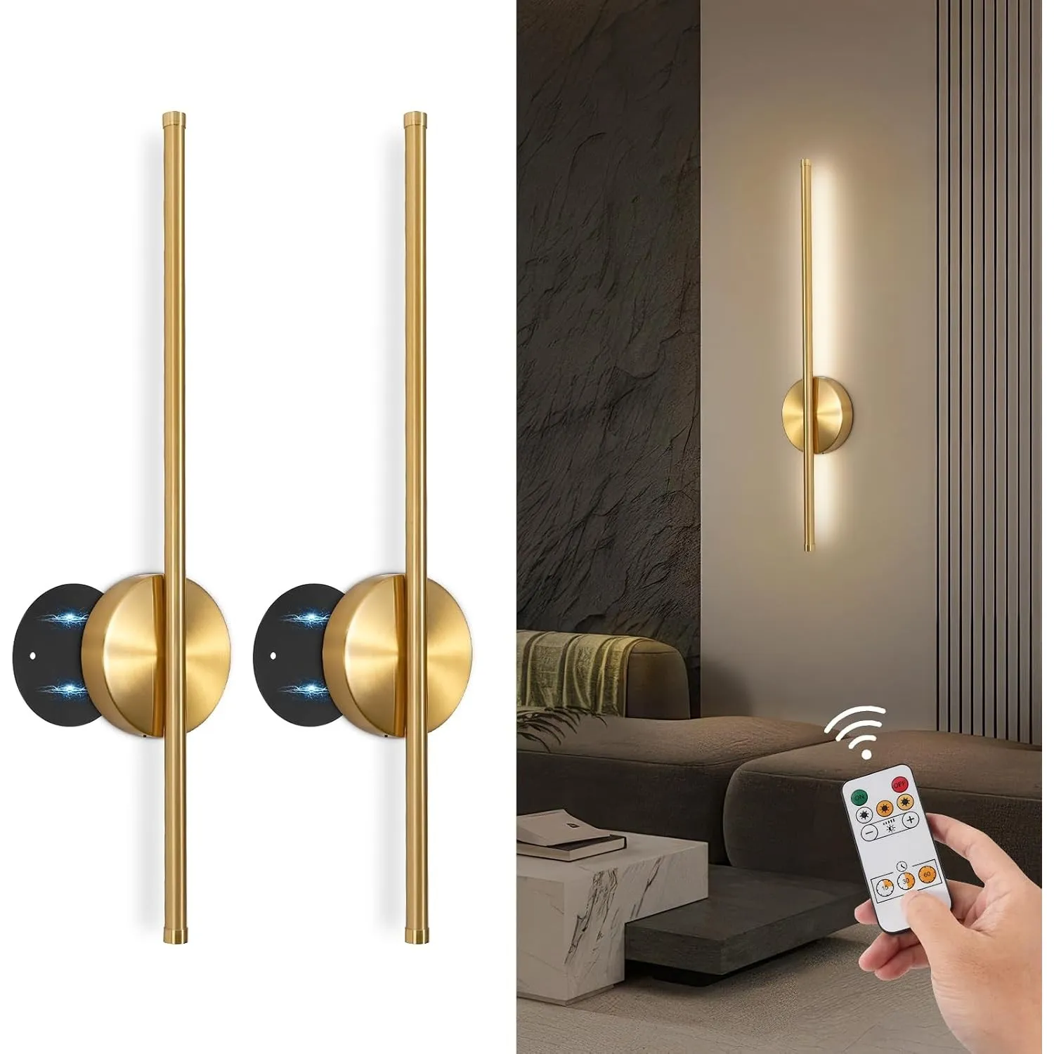 TaoFiaCo 60 cm LED Wandleuchte Innen Akku, Gold, 2 Stück