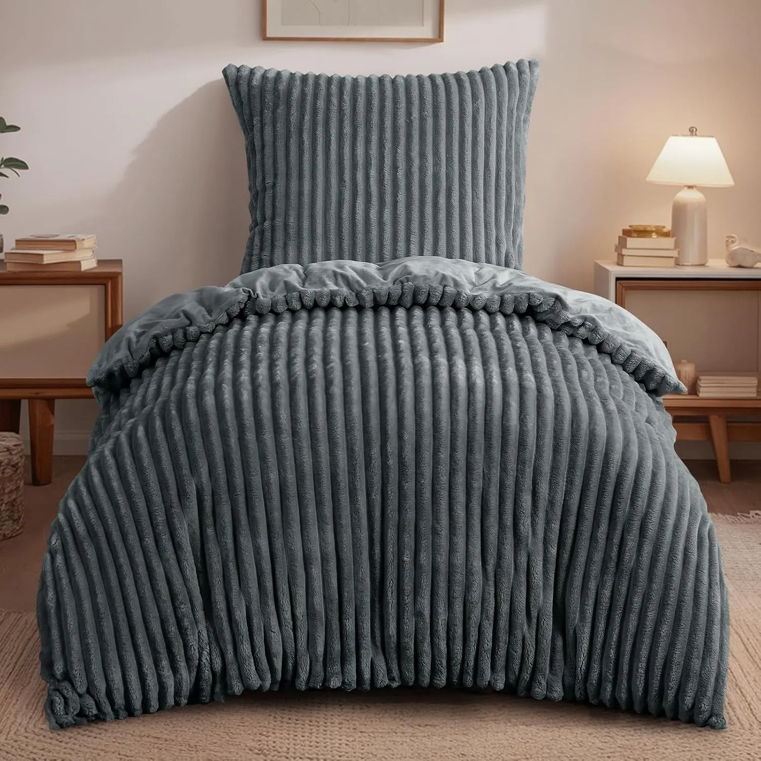 RUIKASI Winter Flanell Bettwäsche 135 x 200 Grau 2teilig, Plüsch und Warm