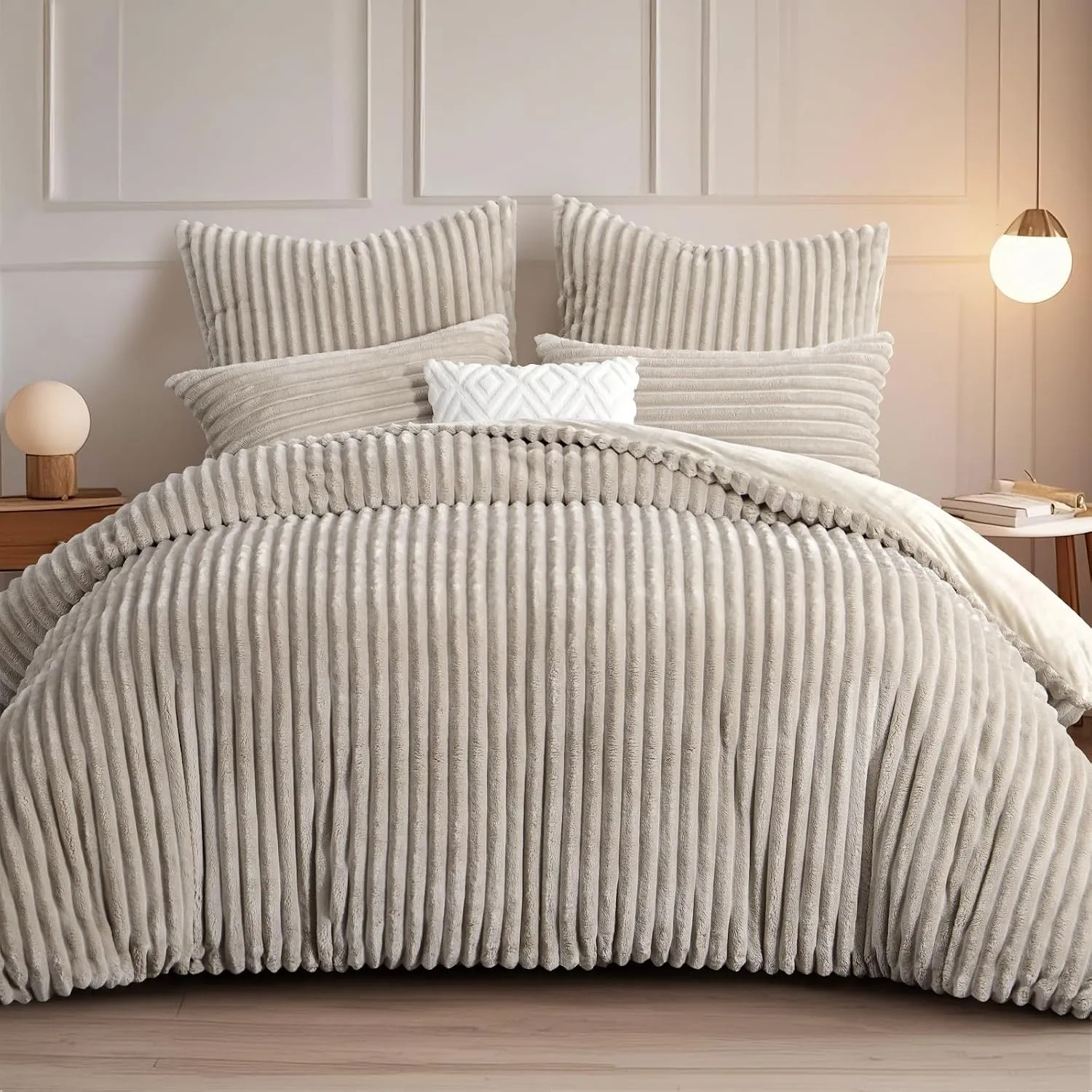 RUIKASI Winter Flanell Bettwäsche 220 x 240 Beige 3teilig, Plüsch und Warm