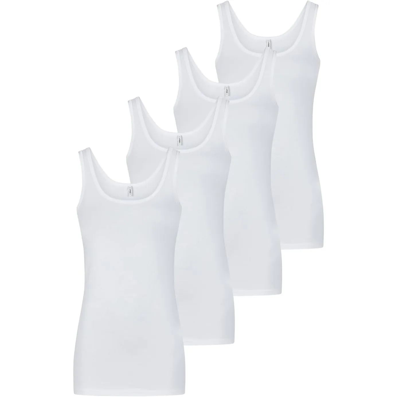 ONLY Tank Top Damen Baumwolle Stretch Slim Fit Onllive LUV 4er Pack Set Basic Shirt Rundhals Trägershirt Ärmellos Obert…
