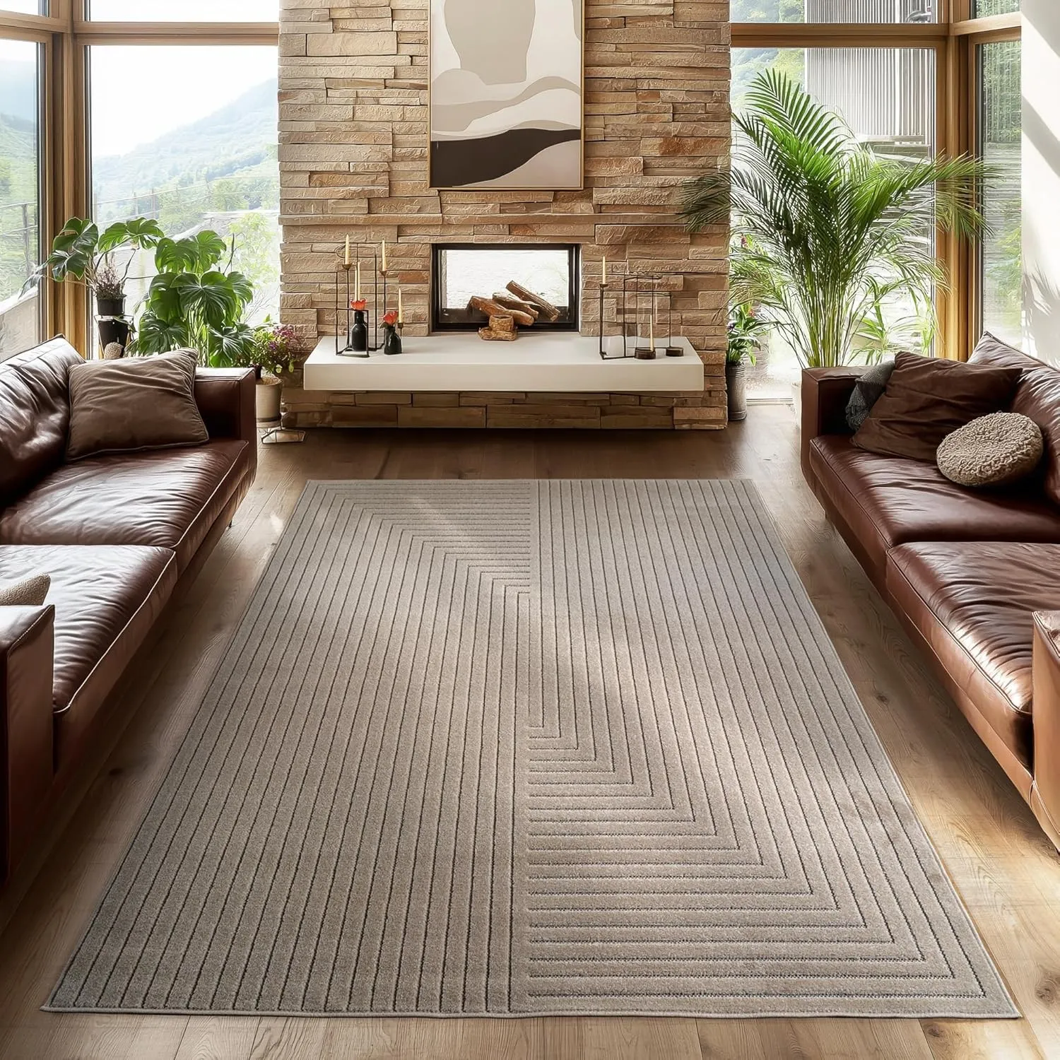 SIMPEX Outdoor Teppich Wetterfest, Wohnzimmer, Schlafzimmer, Wintergarten, Kurzflor Beige, Hoch-Tief-Effekt, weich & wa…