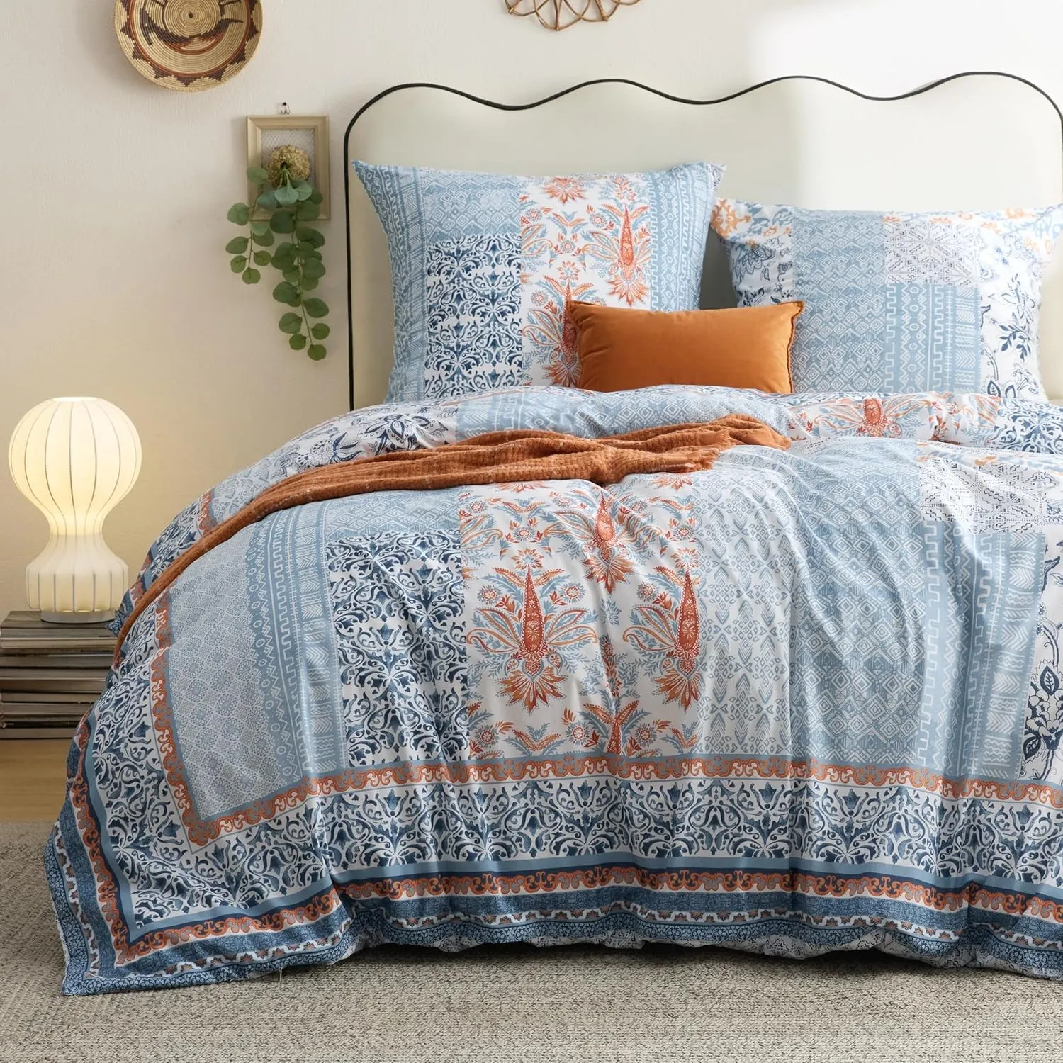 BEDSURE Bettwäsche 220x240 Baumwolle Bettbezug - Blau Boho Muster Bettwäsche-Sets 240 x 220 cm 3teilig mit 2 Kissenbezü…