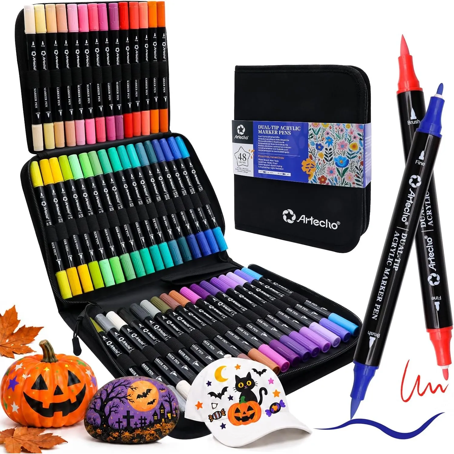 Artecho Acrylstifte 48 Farben mit Stoffbeutel