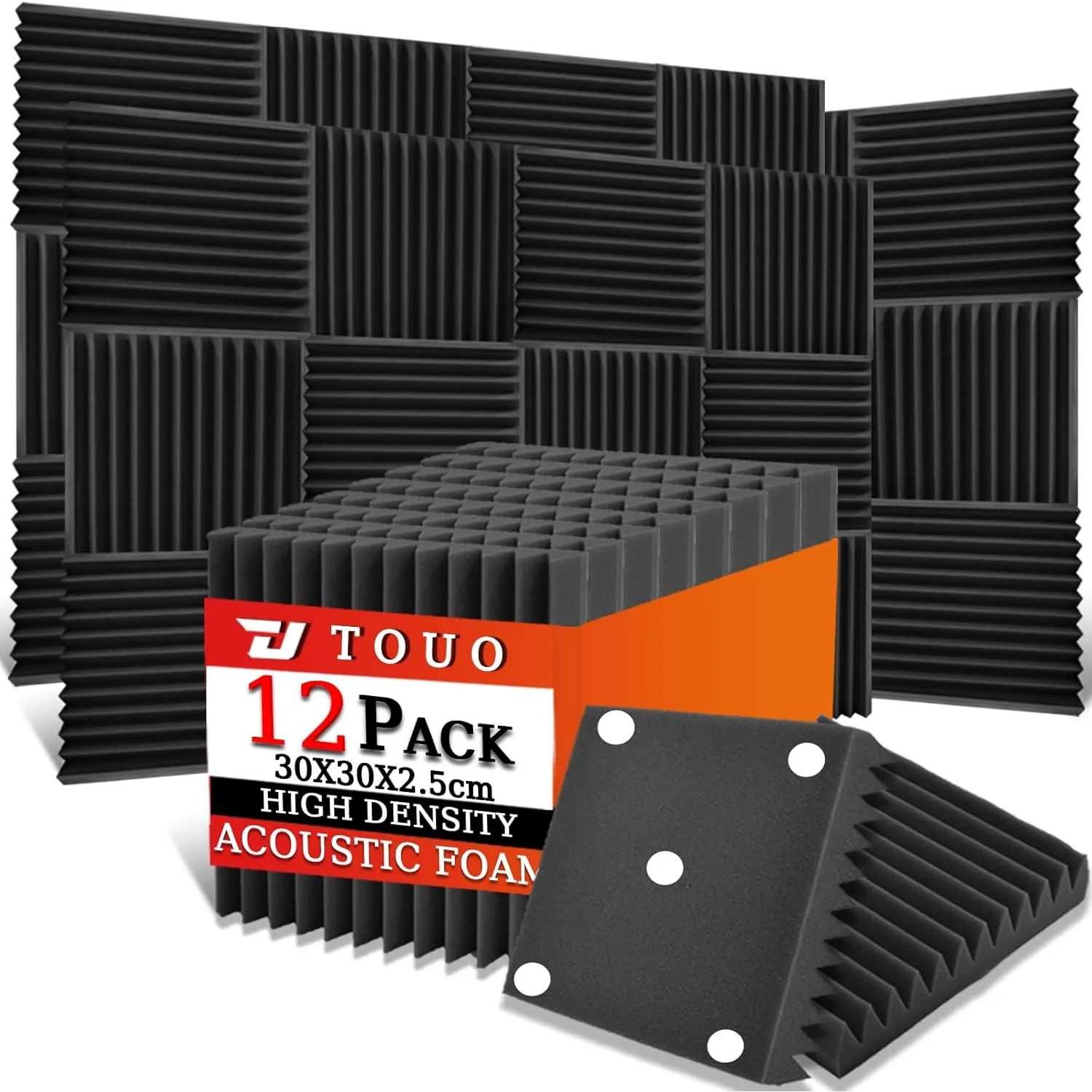 Akustikplatten, schalldichte Schaumstoffplatten für die Wand, 30,5 x 30,5 x 2,5 cm, schwer entflammbarer Keil-Akustiksc…