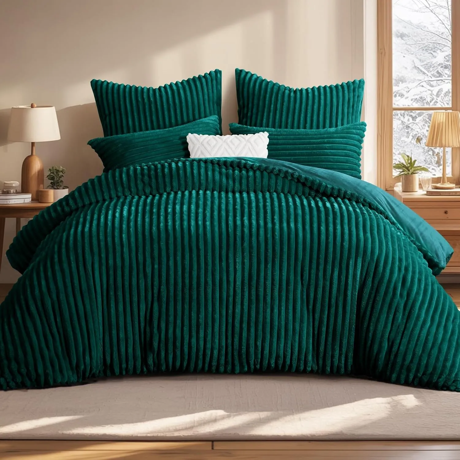 Aisbo Winter Warm bettwäsche 200x200 3teilig Grün - Cord Flauschige Flanell Winterbettwäsche Plüsch Teddy Fleece Cashme…