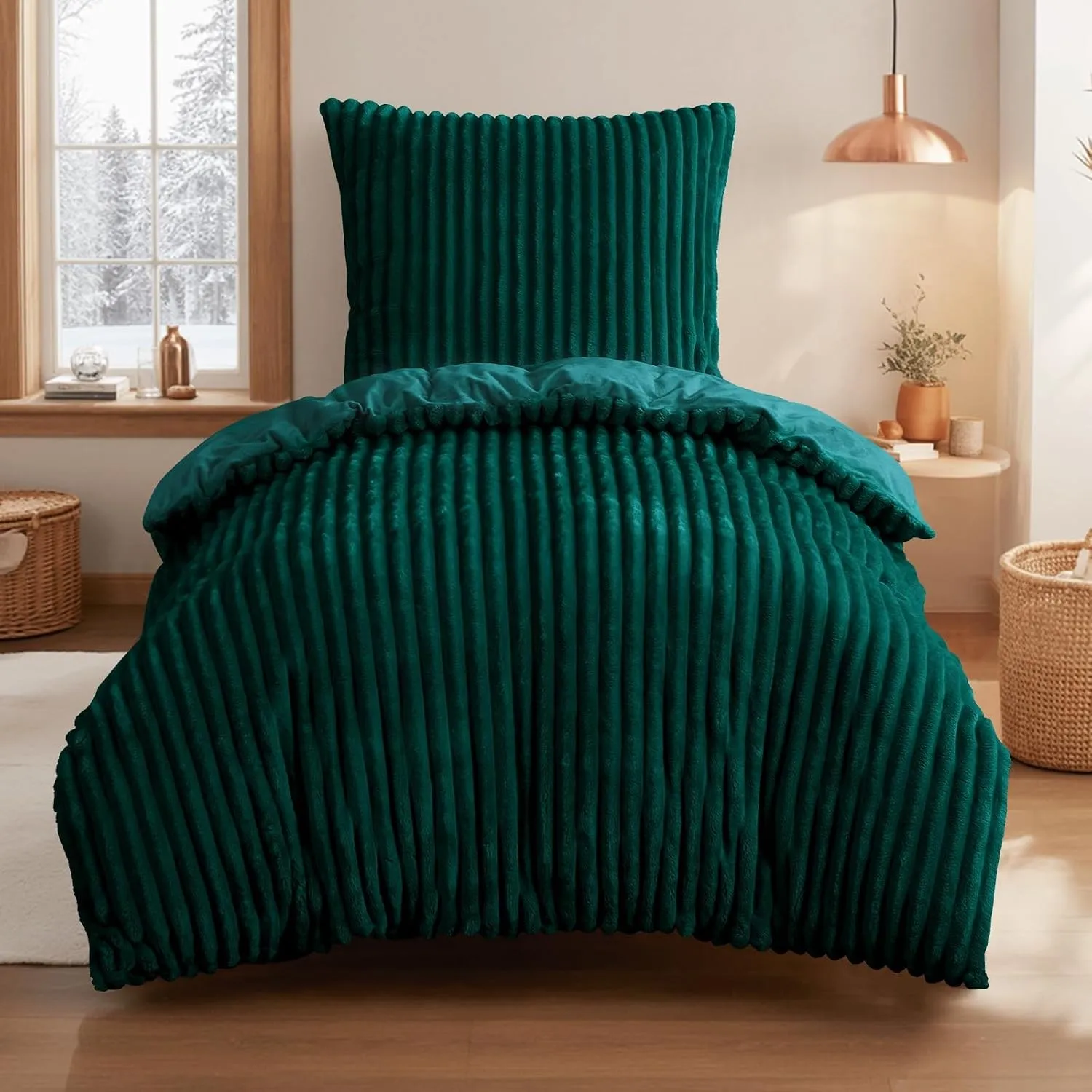 Aisbo Winter Warm bettwäsche 155x220 2teilig Grün - Cord Flauschige Flanell Winterbettwäsche Plüsch Teddy Fleece Cashme…