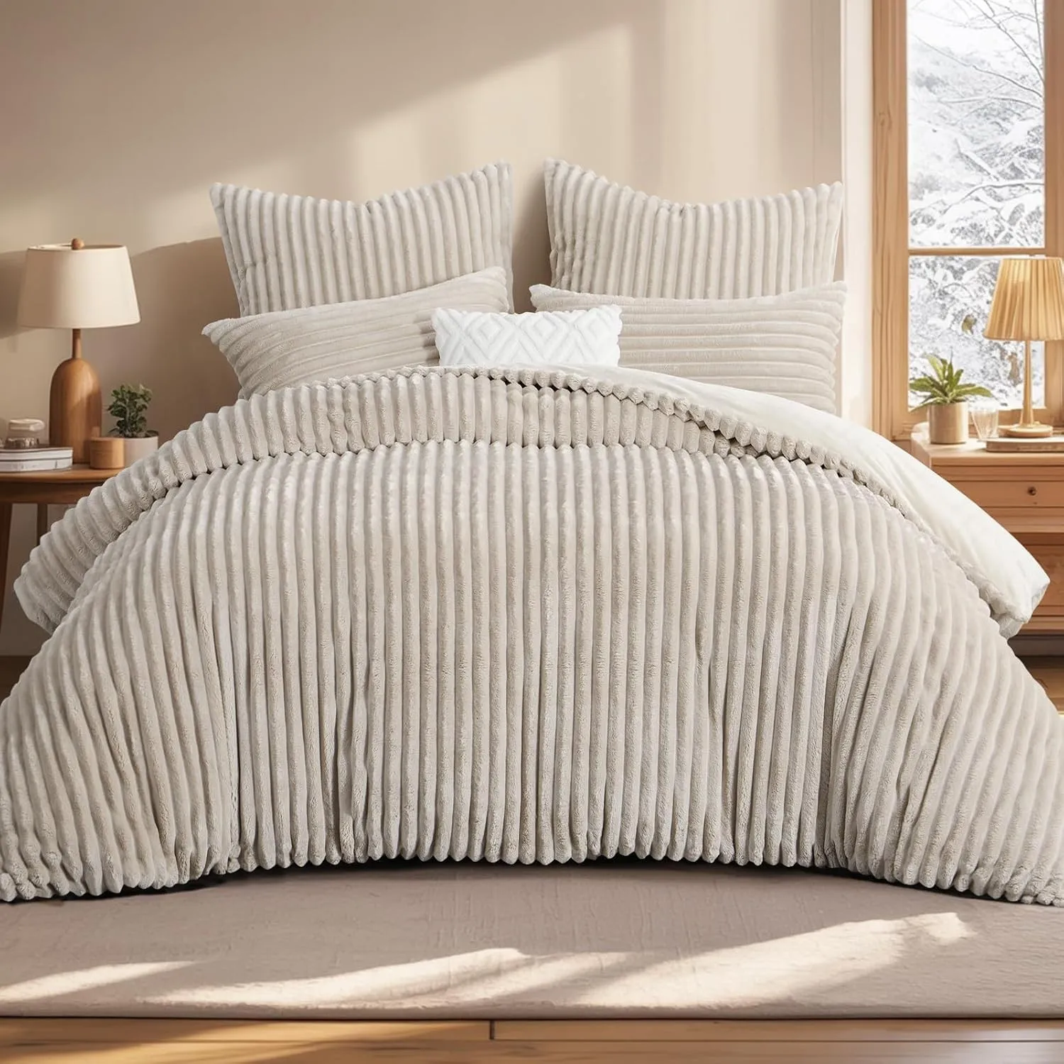Aisbo Winter Warm bettwäsche 220x240 3teilig Beige - Cord Flauschige Flanell Winterbettwäsche Plüsch Teddy Fleece Cashm…