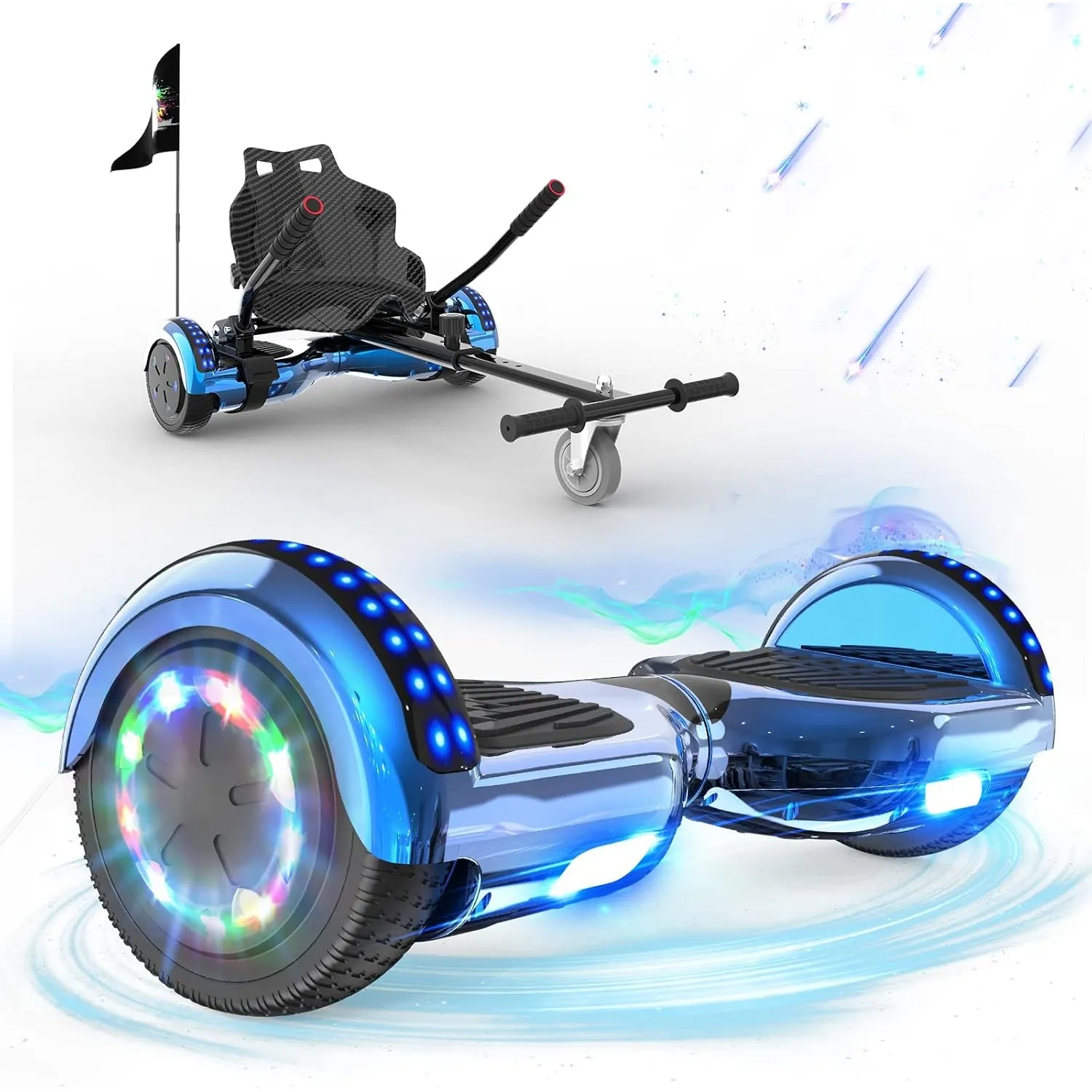 RCB Hoverboards mit Sitz Hoverkart komplett für Kinder, Skateboard mit Set, Hoverboards mit LED Lichtern und Bluetooth,…