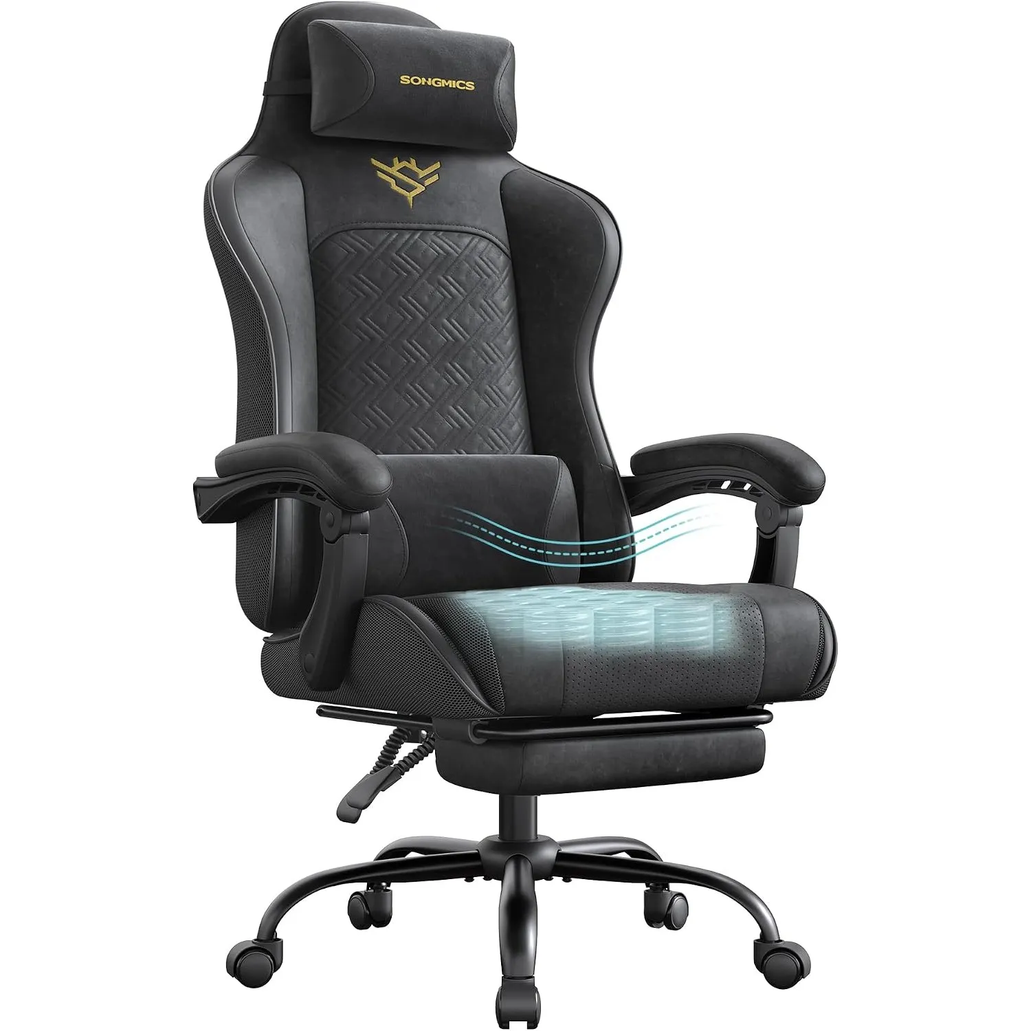SONGMICS Gaming-Stuhl, Bürostuhl, Sitzkissen mit Federn, 150 KG Belastbar