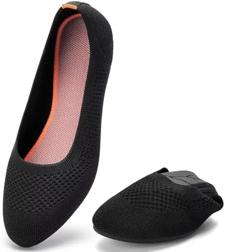 Puxowe Women's Knitted Ballet Flats with Round Toe Flat Slip-On Shoes Super Soft for Comfort Comfortable for Walking Lo…