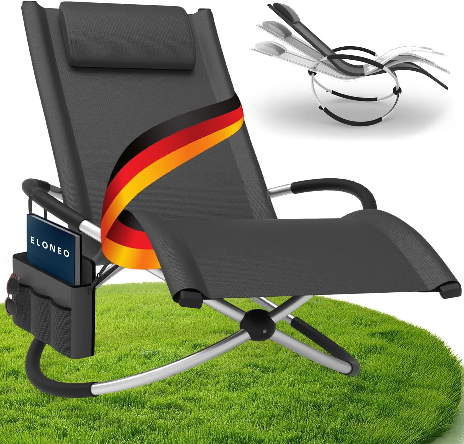 ELONEO Schaukelliege Outdoor mit Tasche, Relaxliege bis 180 kg Belastbarkeit, Schaukelsessel Outdoor, Liegestuhl wetter…
