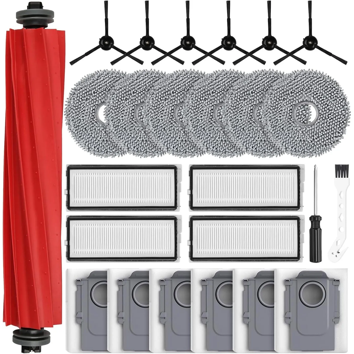 25 Stück Zubehör für Roborock Qrevo Pro/Qrevo S/Qrevo MaxV Saugroboter, 1 Hauptbürste, 6 Staubbeutel, 6 Wischpads, 4 HE…