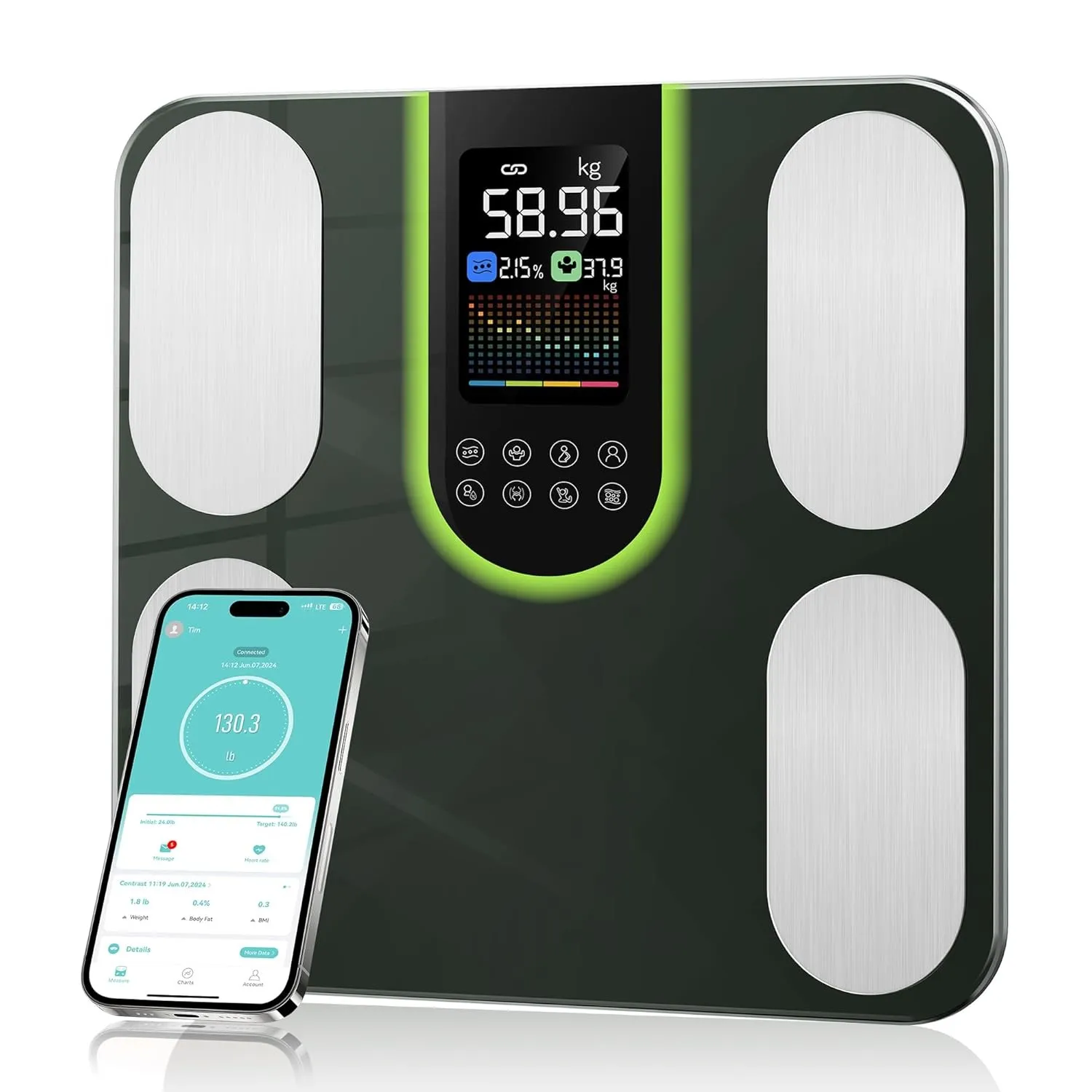 Körperfettwaage, Smart Waagen mit körperfett und muskelmasse, BMI, Viszerales Fett, Körperwasser(20 Körperwerte) - Körp…