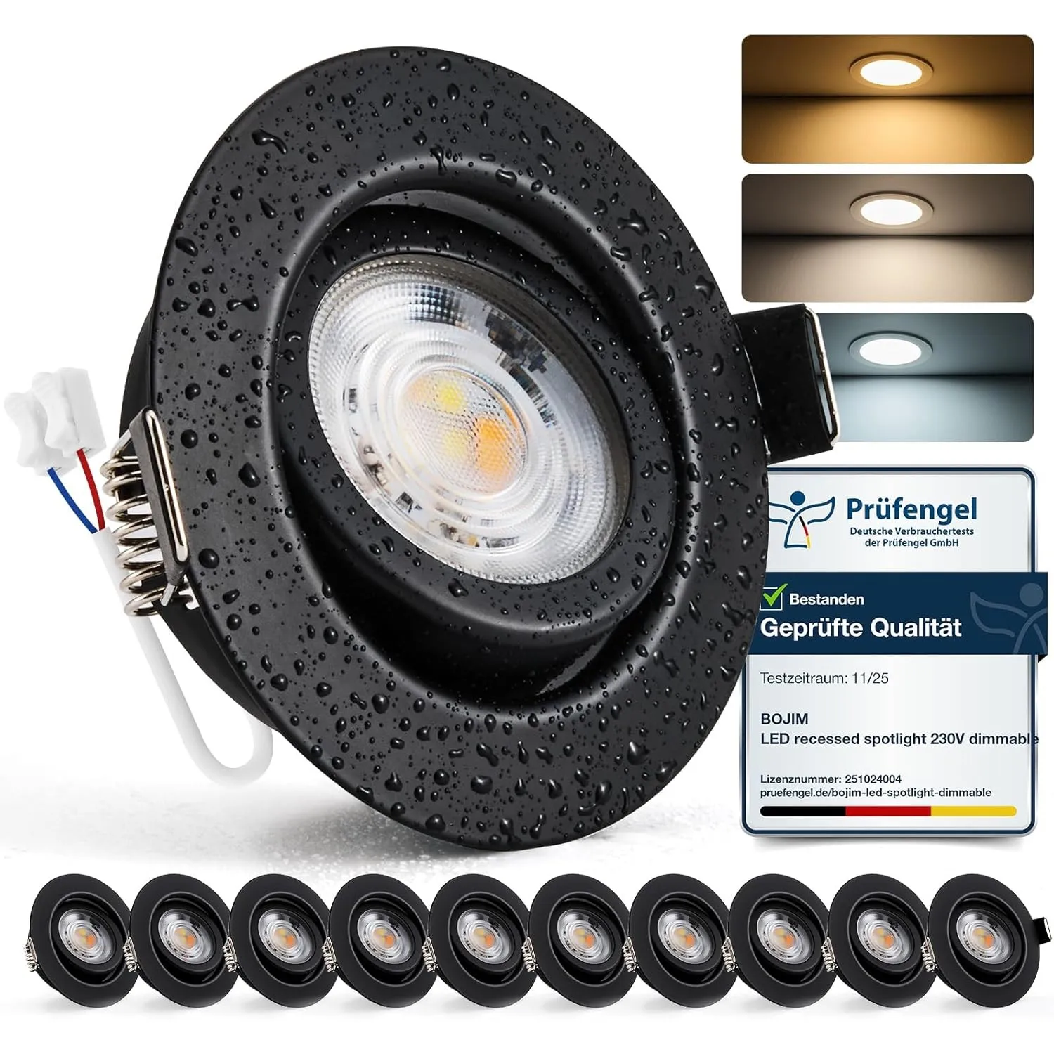 BOJIM LED Spots 230V Dimmbar für Bad IP44, Einbaustrahler LED Schwarz