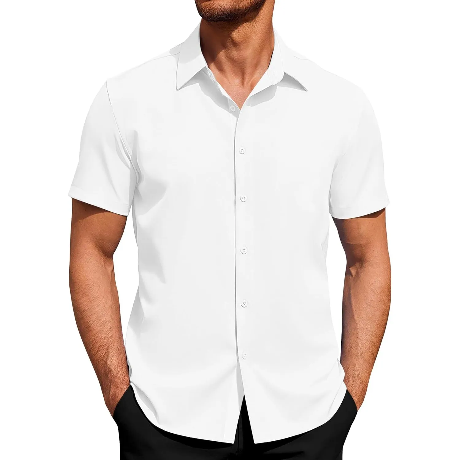 J.VER Hemd Herren Kurzarm Businesshemd Button Down Regular Fit Freizeithemden Sommer Strand Stretch Shirt